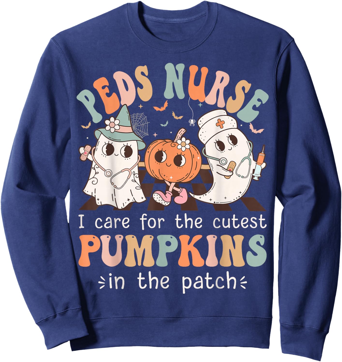 Peds Nurse Cutest Pumpkins Halloween Pediatric Nurse Sweatshirt - Sweatshirt | Navy