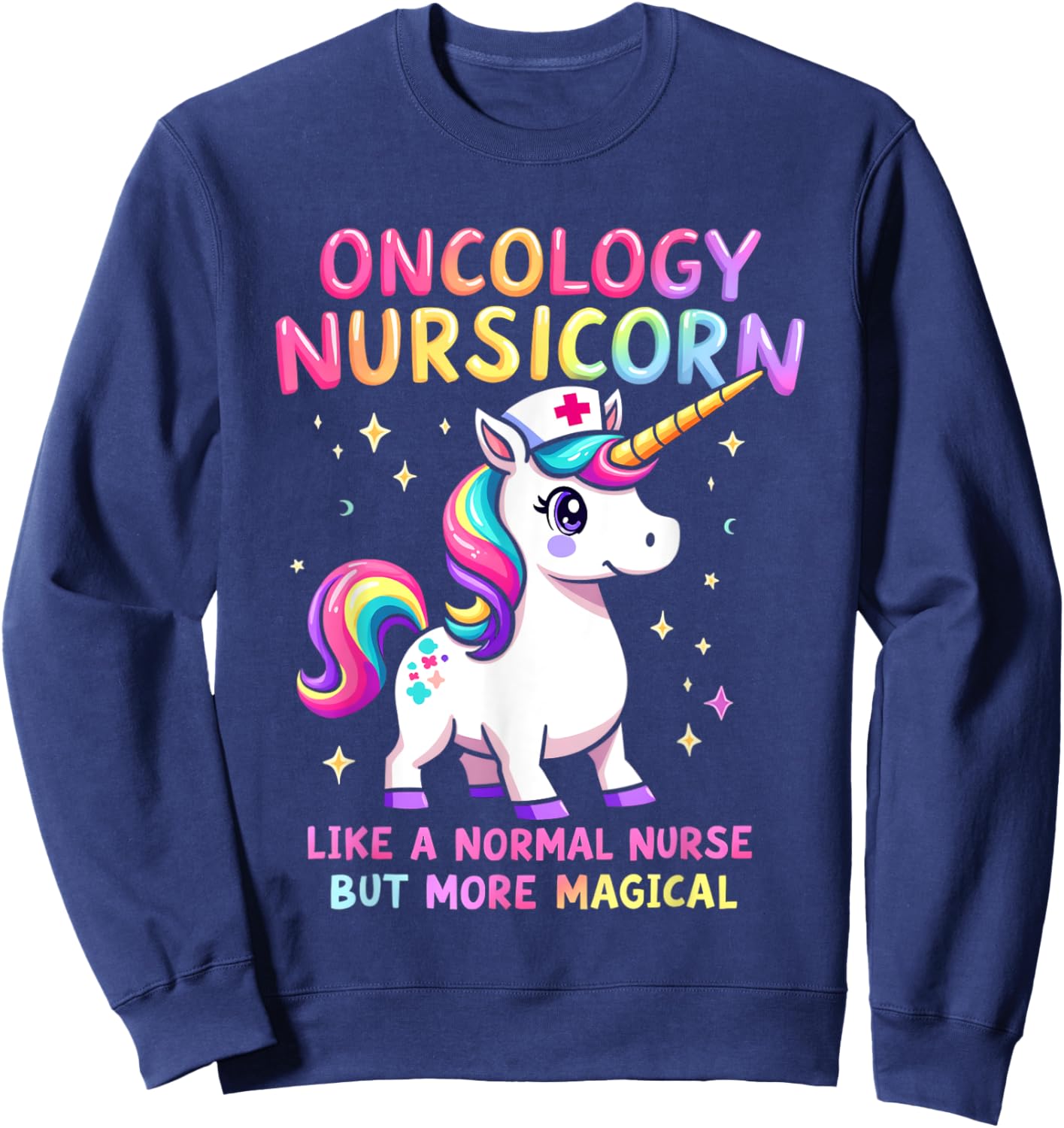 Funny Nurses Departments RN Apparel Black Short Sleeve Nursicorn - Small - Oncology Nurse Sweatshirt - Sweatshirt | Navy