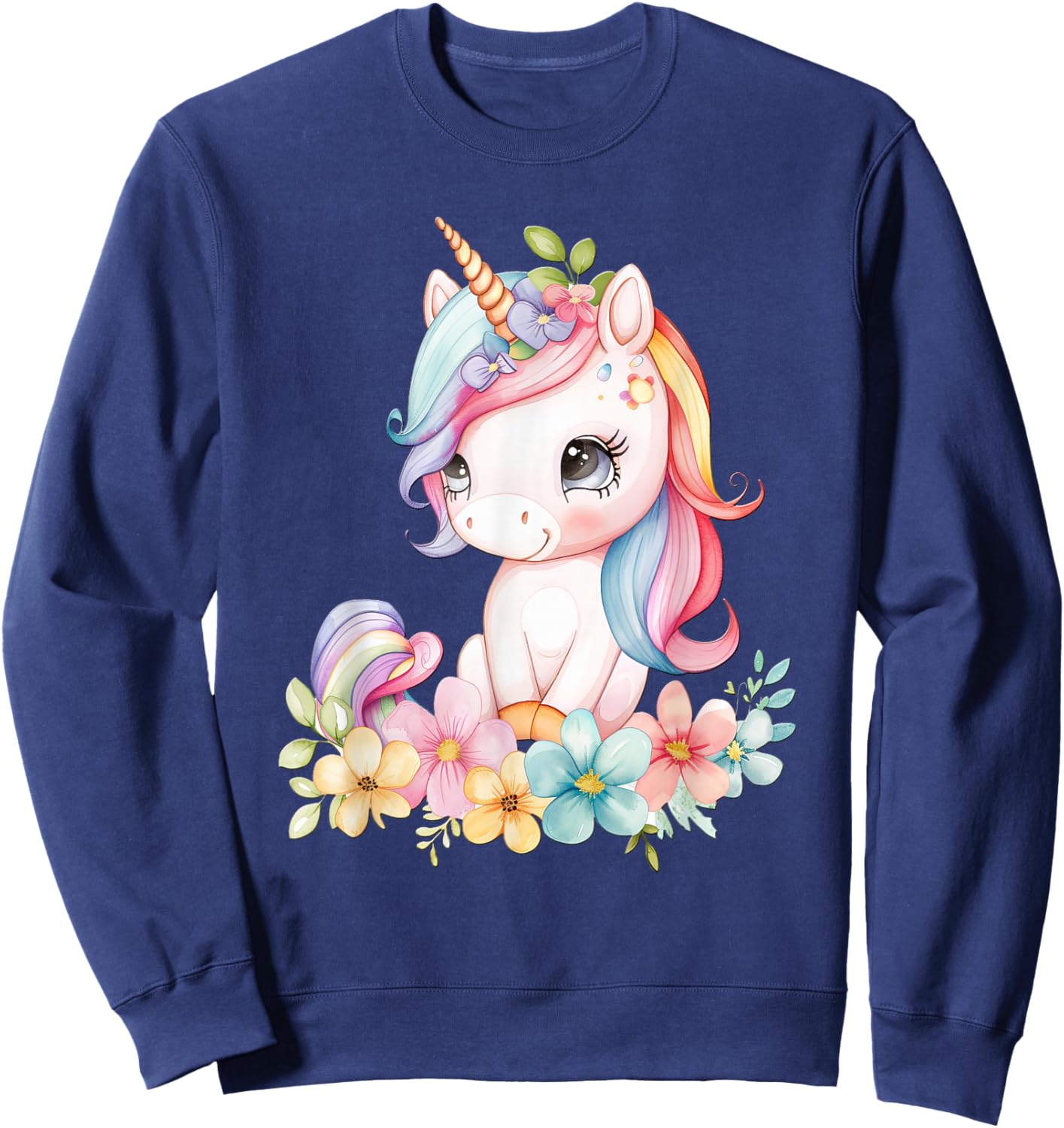 Baby Unicorn with Flowers Cute Lil Unicorns Horse Daughter Sweatshirt - Sweatshirt | Navy