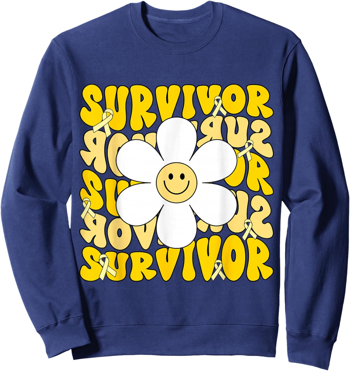 Childhood Cancer Survivor Kids Gold Ribbon Childhood Cancer Sweatshirt - Sweatshirt | Navy