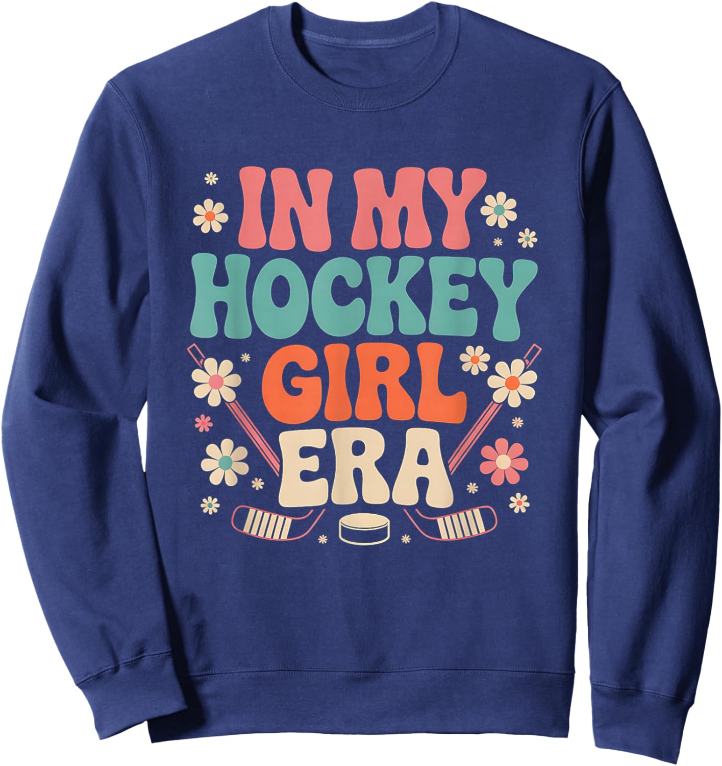 In My Hockey Girls Era Vintage Game Day Groovy Girls Hockey Sweatshirt - Sweatshirt | Navy