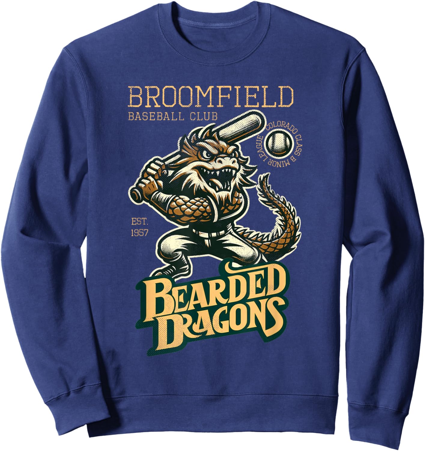 Broomfield Bearded Dragons Retro Minor League Baseball Team Sweatshirt - Sweatshirt | Navy