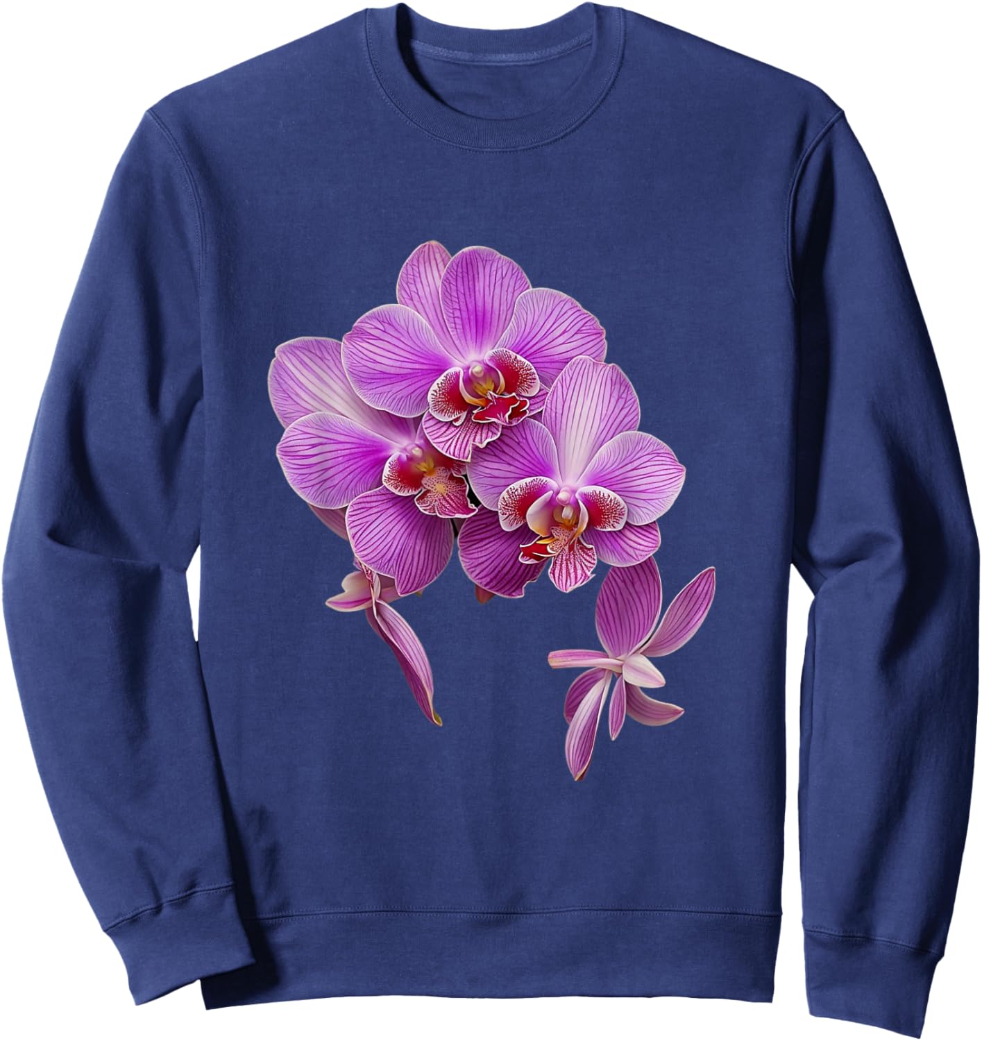 Magenta Watercolor Vanda Orchid Flower Shapes Mania Orchid Sweatshirt - Sweatshirt | Navy
