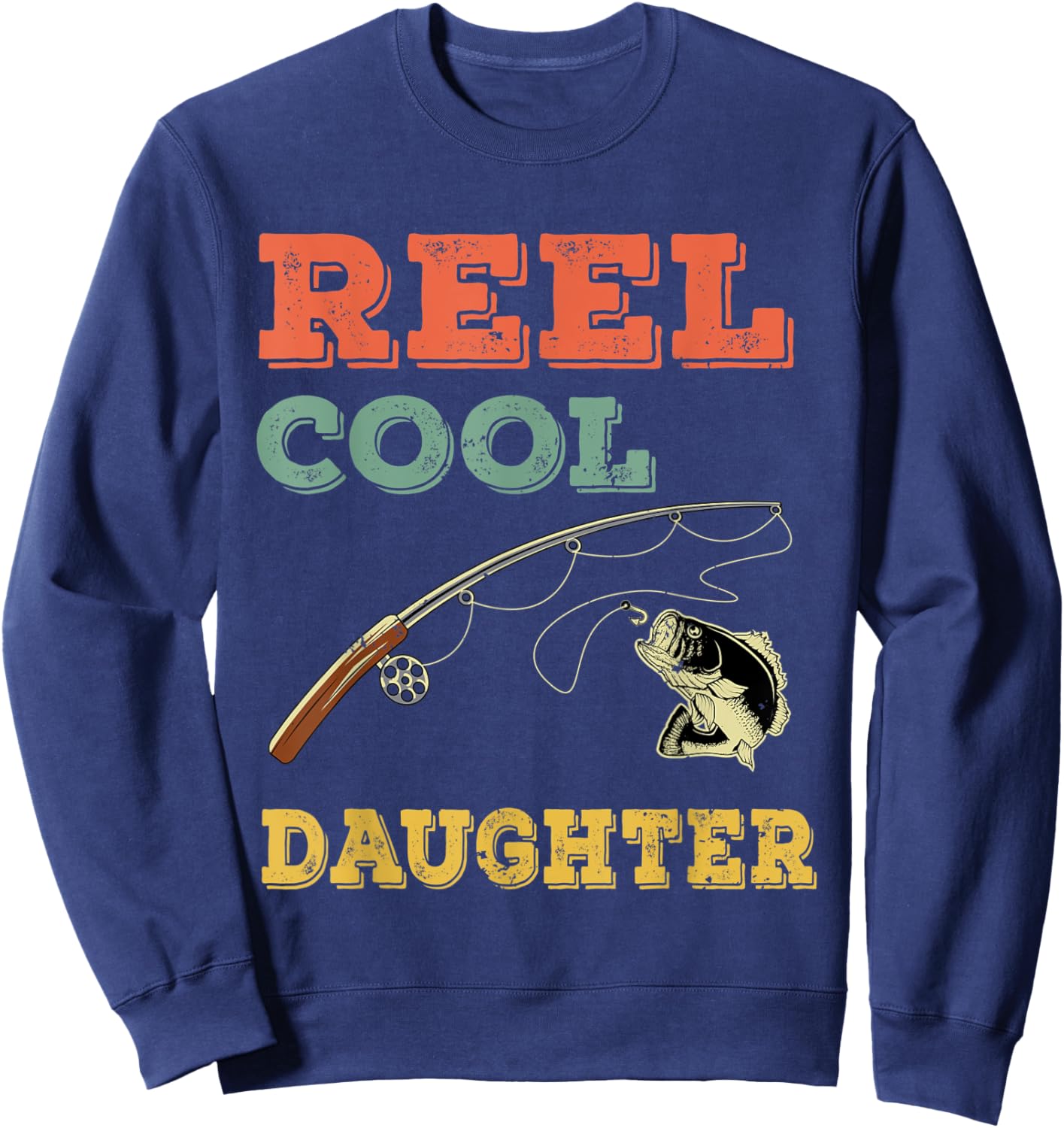 Bass Fish Reel Cool Daughter Fisherwoman Gift - Bass Fishing Sweatshirt - Sweatshirt | Navy