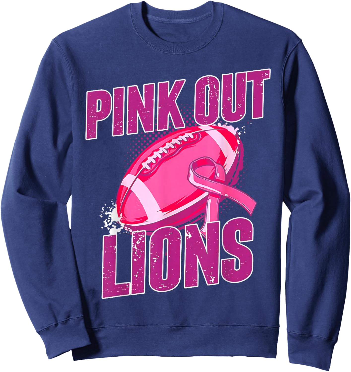 Lions Pink Out Football Tackle Breast Cancer Sweatshirt - Sweatshirt | Navy