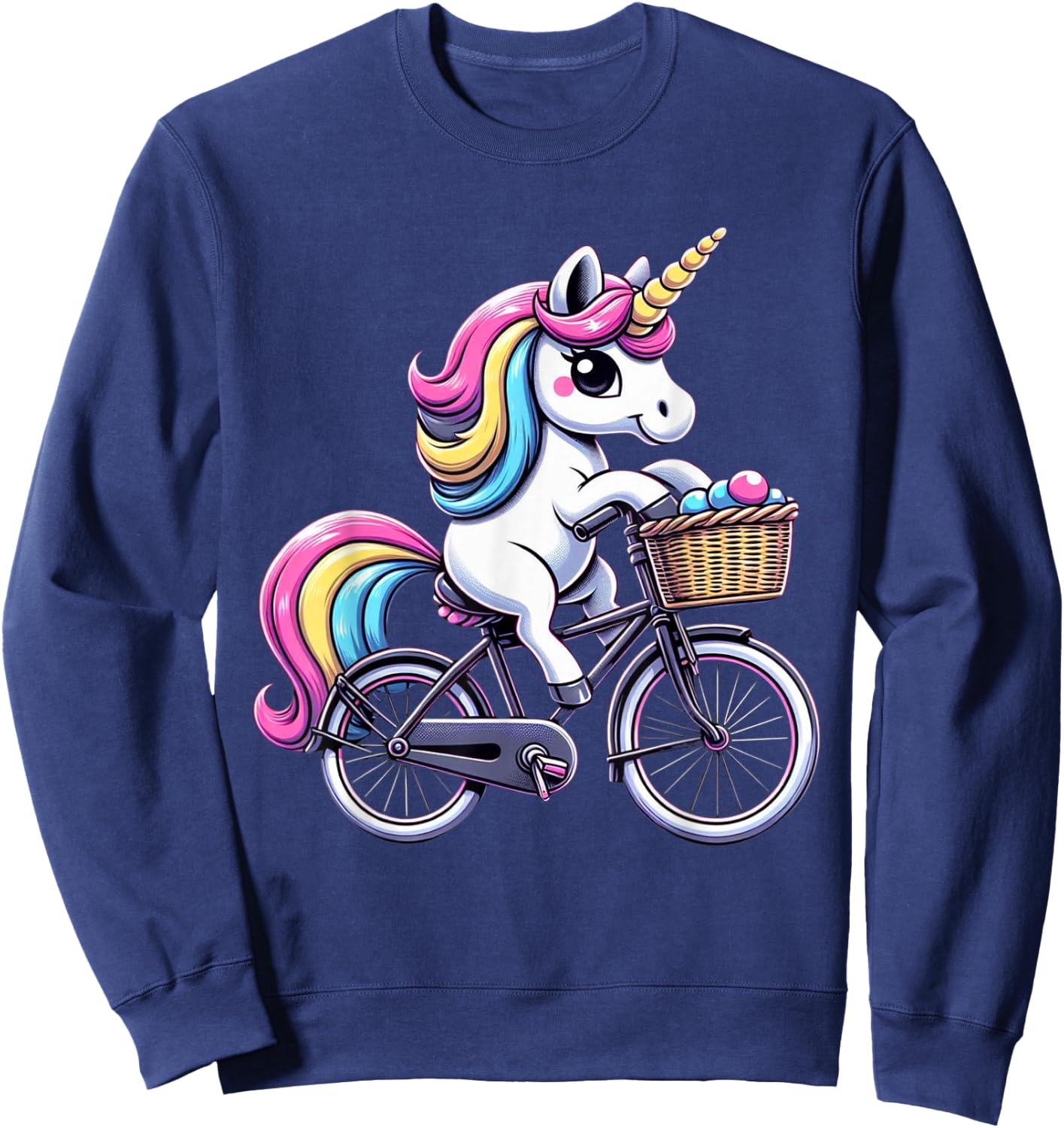 Unicorn Riding Bicycle Boys Girls Women Kids Teen Rainbow Sweatshirt - Sweatshirt | Navy