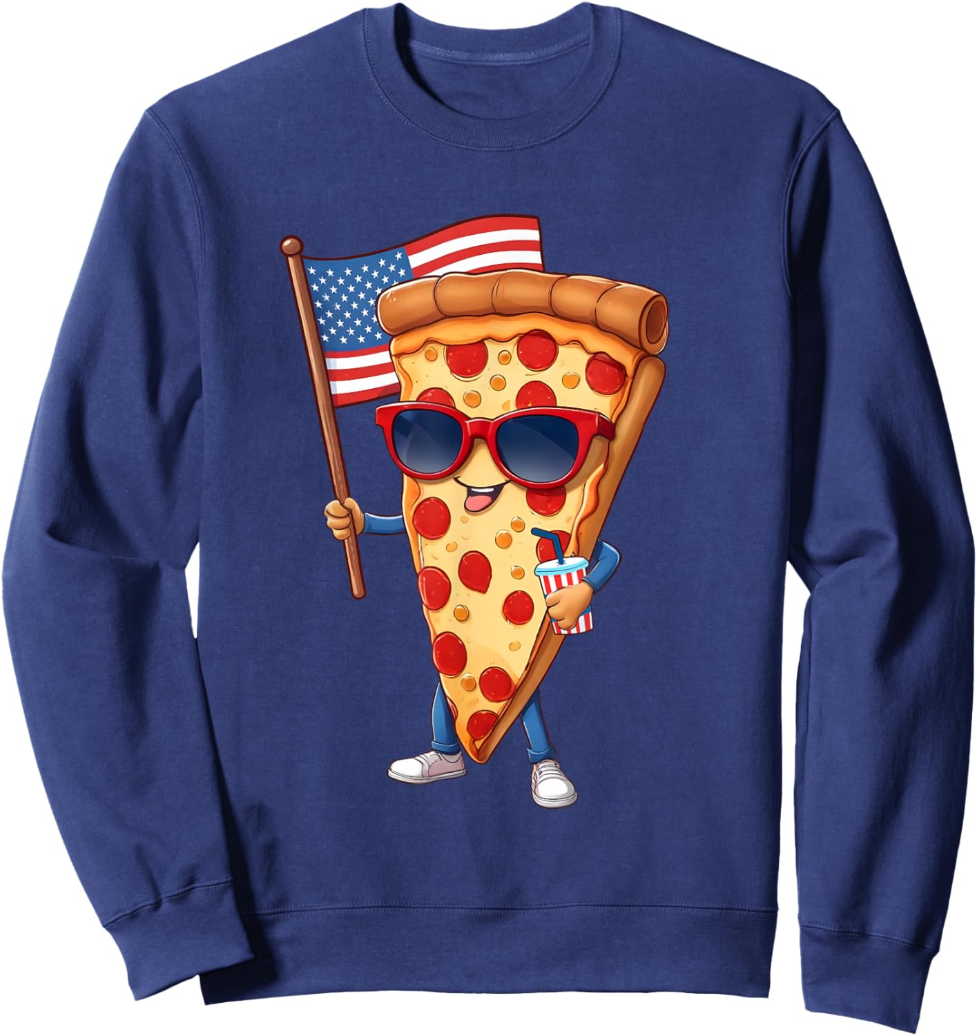 4th Of July Pizza Slice Patriotic American US Flag Kids Boys Sweatshirt - Sweatshirt | Navy