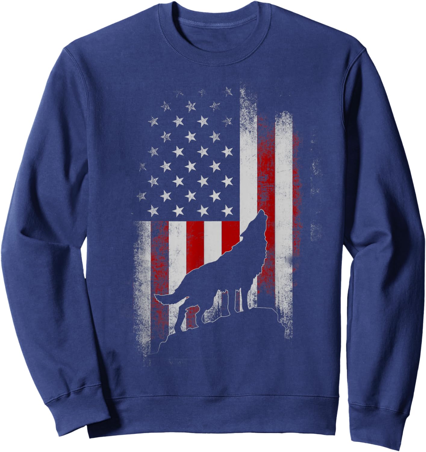Wolf 4th of July American Flag Howling Wolves Patriotic Sweatshirt - Sweatshirt | Navy