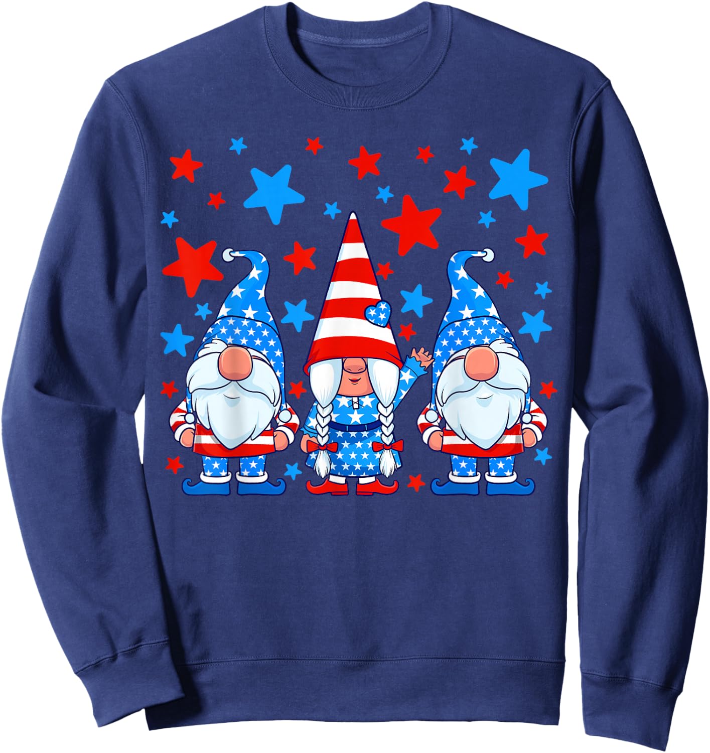 4th of July Gnomes Patriotic American Flag Cute Gnome Women Sweatshirt - Sweatshirt | Navy