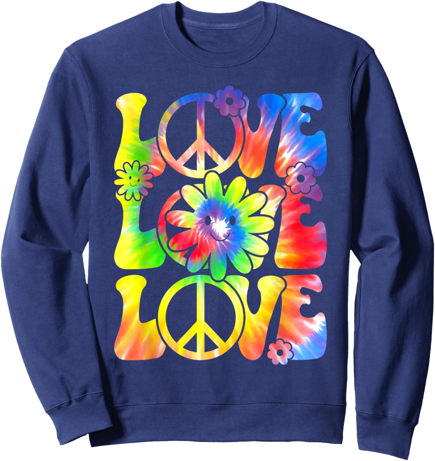 Groovy Tie Dye Love Retro 70's Hippie Vintage 70s Costume Sweatshirt - Sweatshirt | Navy