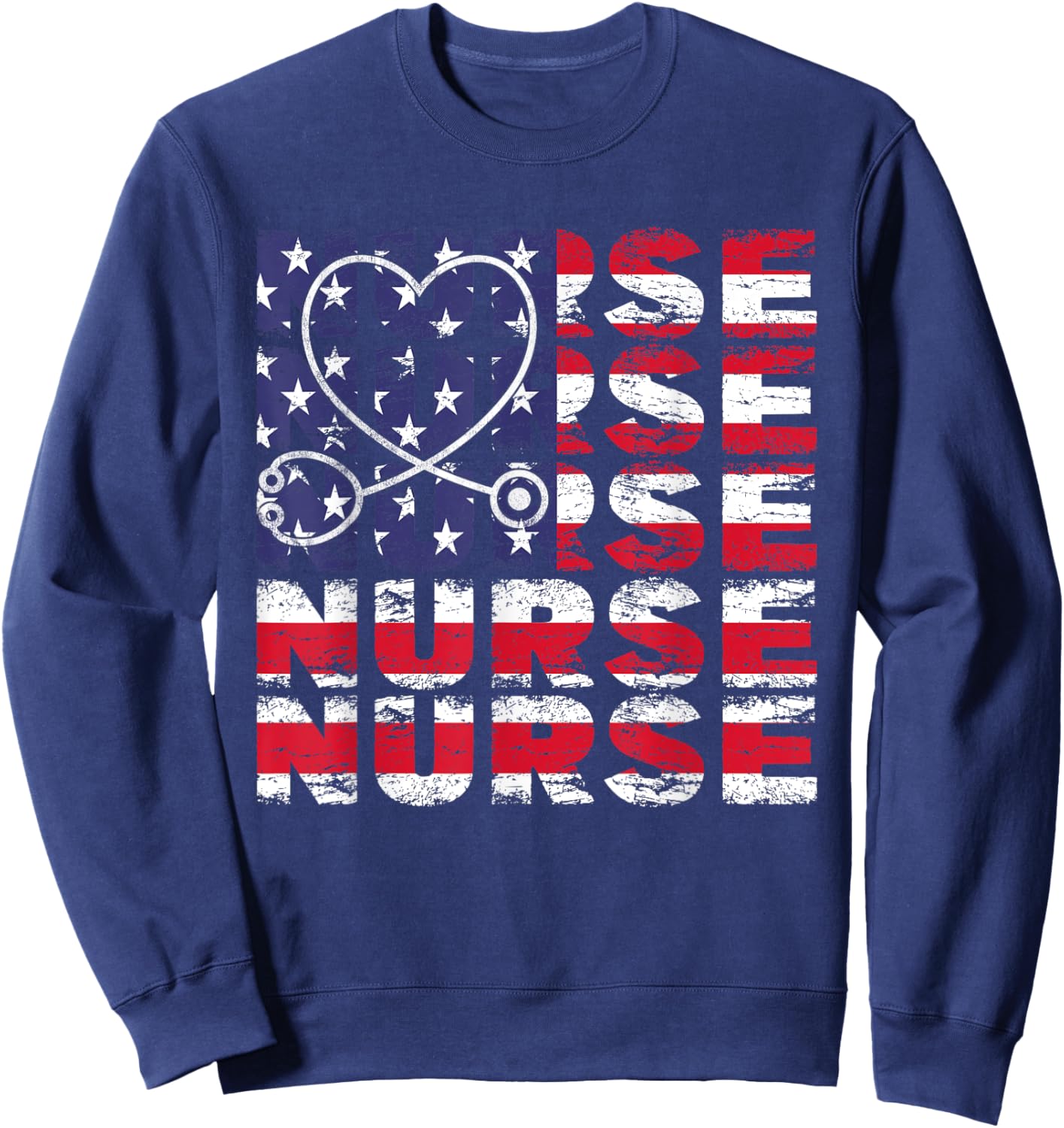 4th Of July Nurse American Flag Nursing USA Patriotic Women Kids Men Sweatshirt - Sweatshirt | Navy