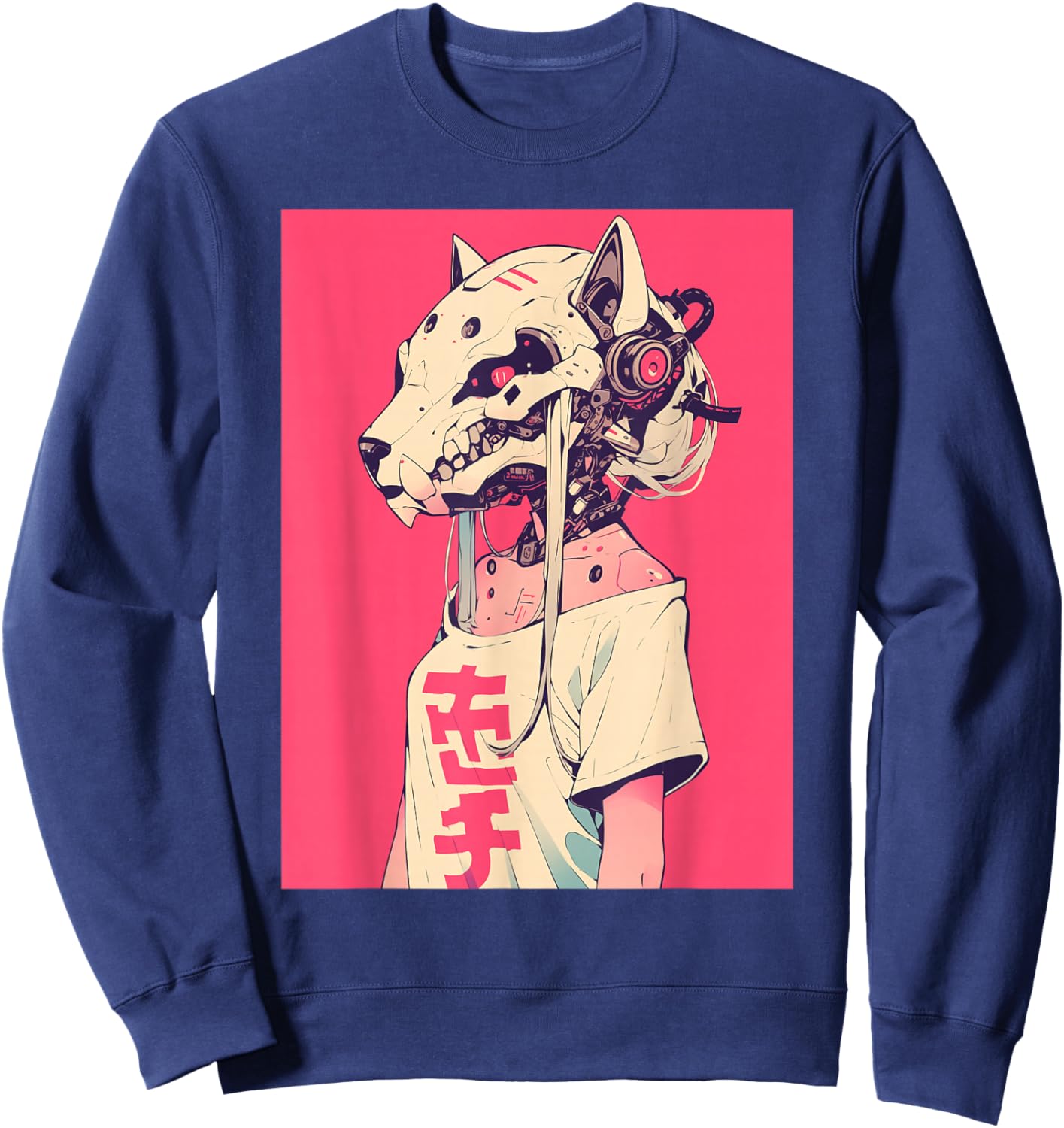 Anime Manga Cyberpunk Aesthetic Techwear Harajuku Cat Girl Sweatshirt - Sweatshirt | Navy