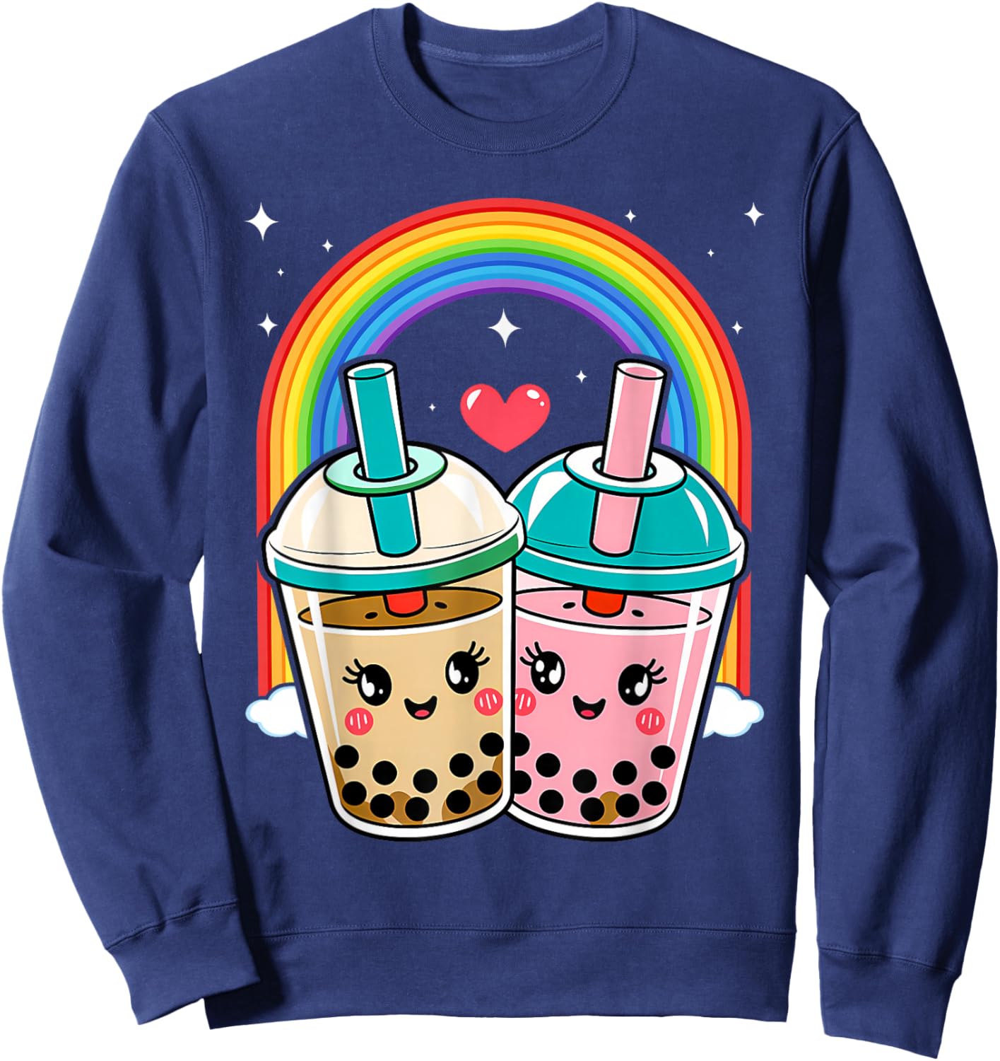 Cute Kawaii Couple Bubble Boba Milk Tea Lover Girl Sweatshirt - Sweatshirt | Navy