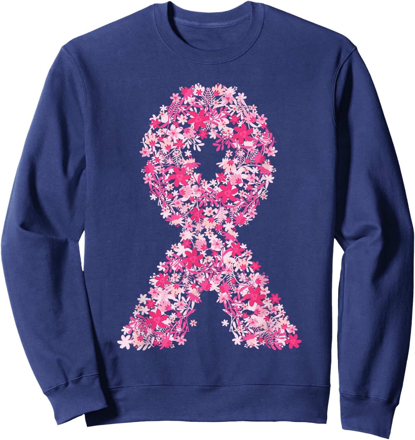 Breast Cancer Pink Ribbon Floral Flower Cute Awareness Gifts Sweatshirt - Sweatshirt | Navy
