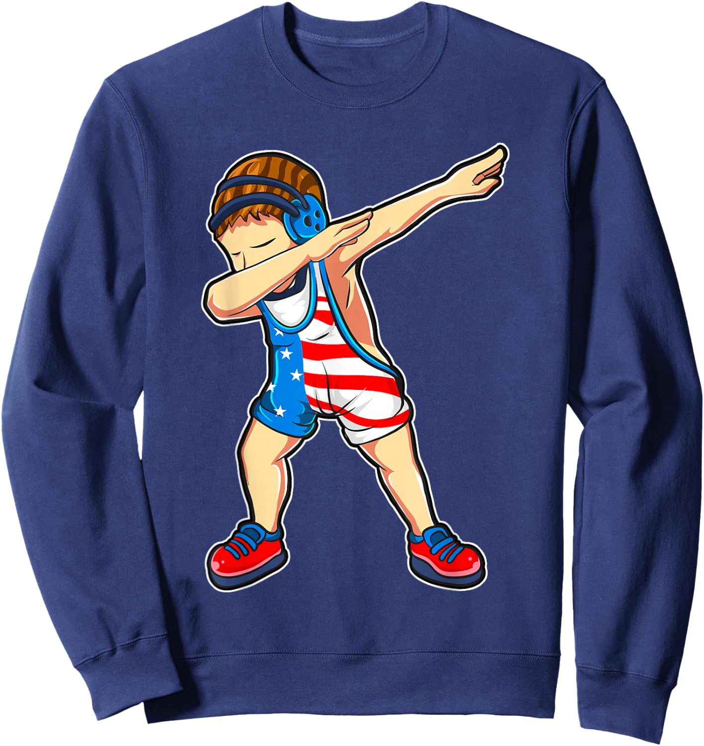 Dabbing Wrestling Boy Wrestler US Flag Sweatshirt - Sweatshirt | Navy