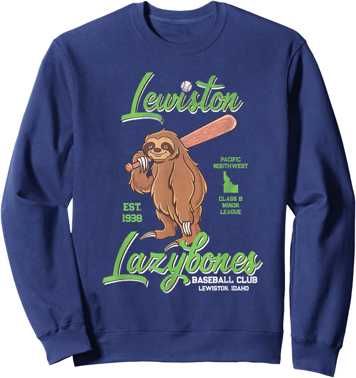 Lewiston Lazybones Minor League Retro Baseball Team Sweatshirt - Sweatshirt | Navy