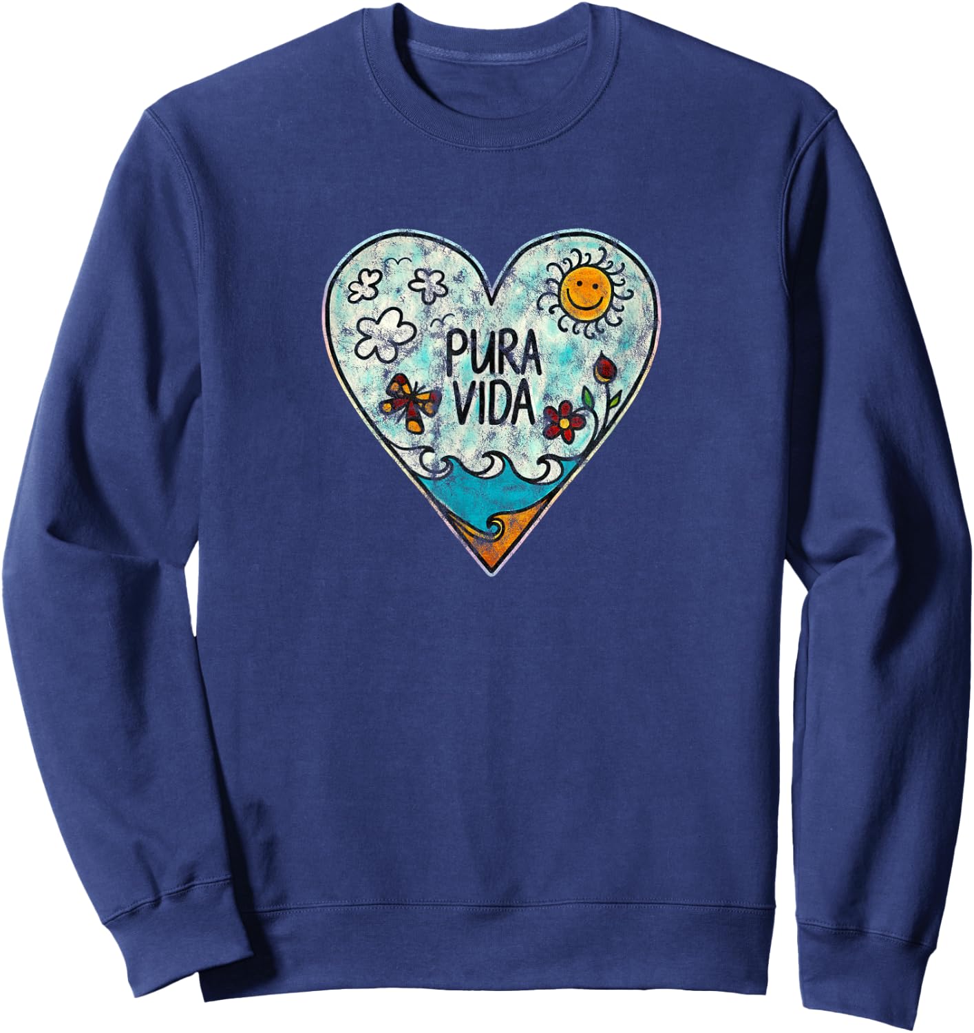 Pura Vida Heart Summer Sun Beach Holiday Sea Happiness Holiday Sweatshirt - Sweatshirt | Navy