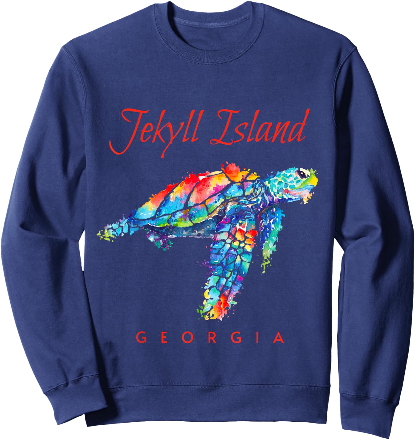 Jekyll Island Georgia Watercolor Sea Turtle Sweatshirt - Sweatshirt | Navy