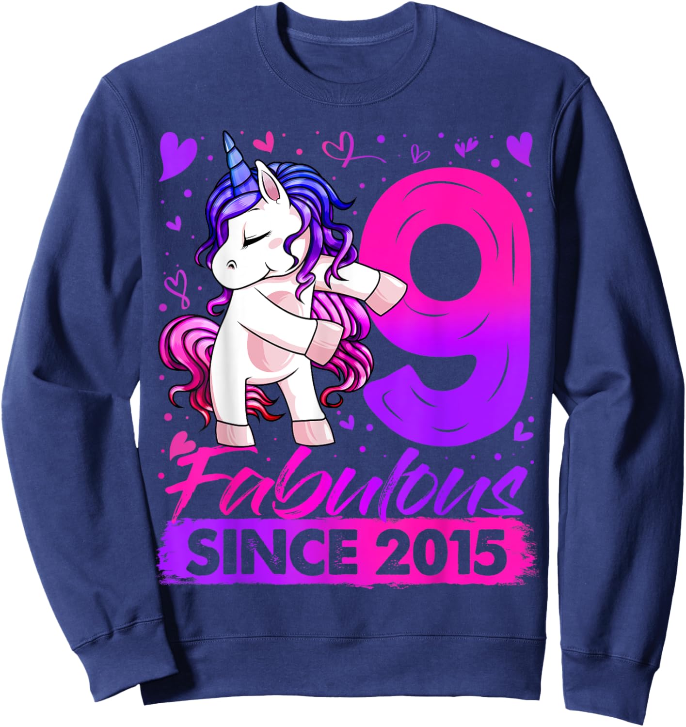 9 Years Old Flossing Unicorn Gifts 9th Birthday Girl Party Sweatshirt - Sweatshirt | Navy