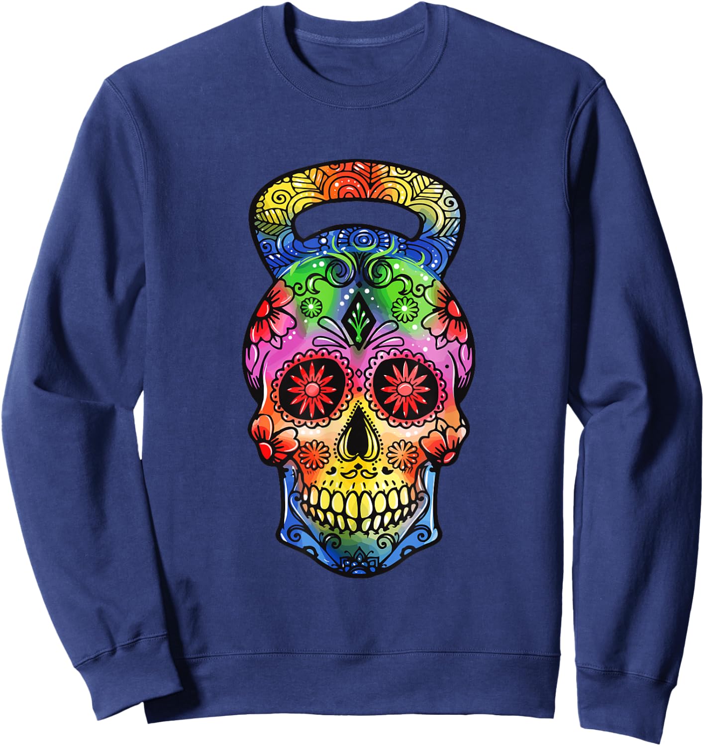 Kettlebell Sugar Skull Weight Lifting Exercise Workout Sweatshirt - Sweatshirt | Navy