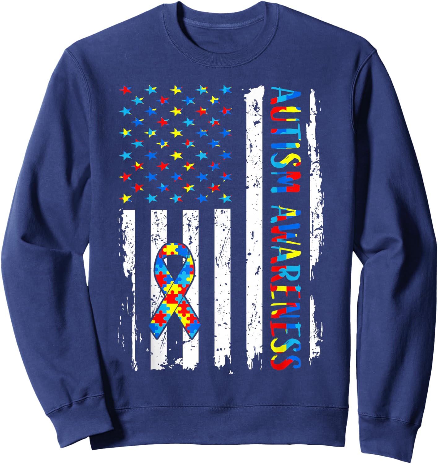 Autism Awareness Mom Dad USA Flag Autistic Awareness Autism Sweatshirt - Sweatshirt | Navy