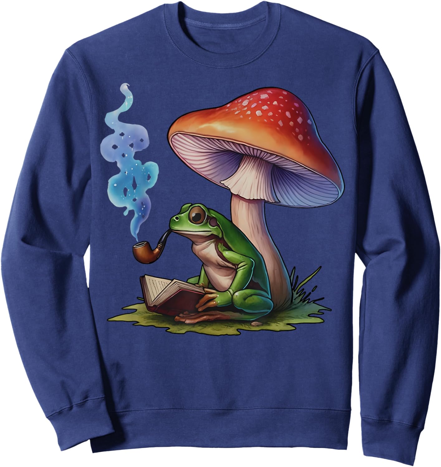 Reading Frog Smoking Mushroom Funny Frog Weed Smokers Sweatshirt - Sweatshirt | Navy
