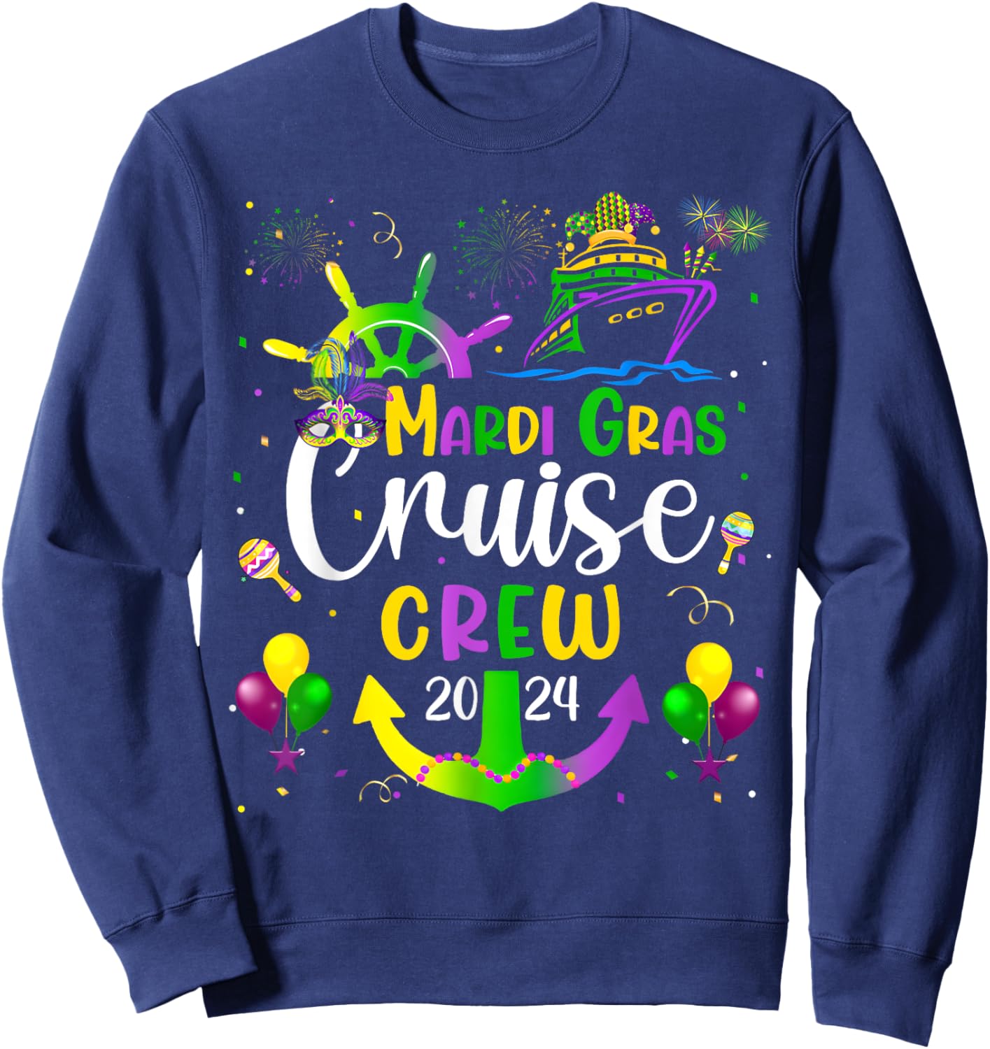 Mardi Gras Cruise 2024 Ship Family Matching Trip New Orleans Sweatshirt - Sweatshirt | Navy