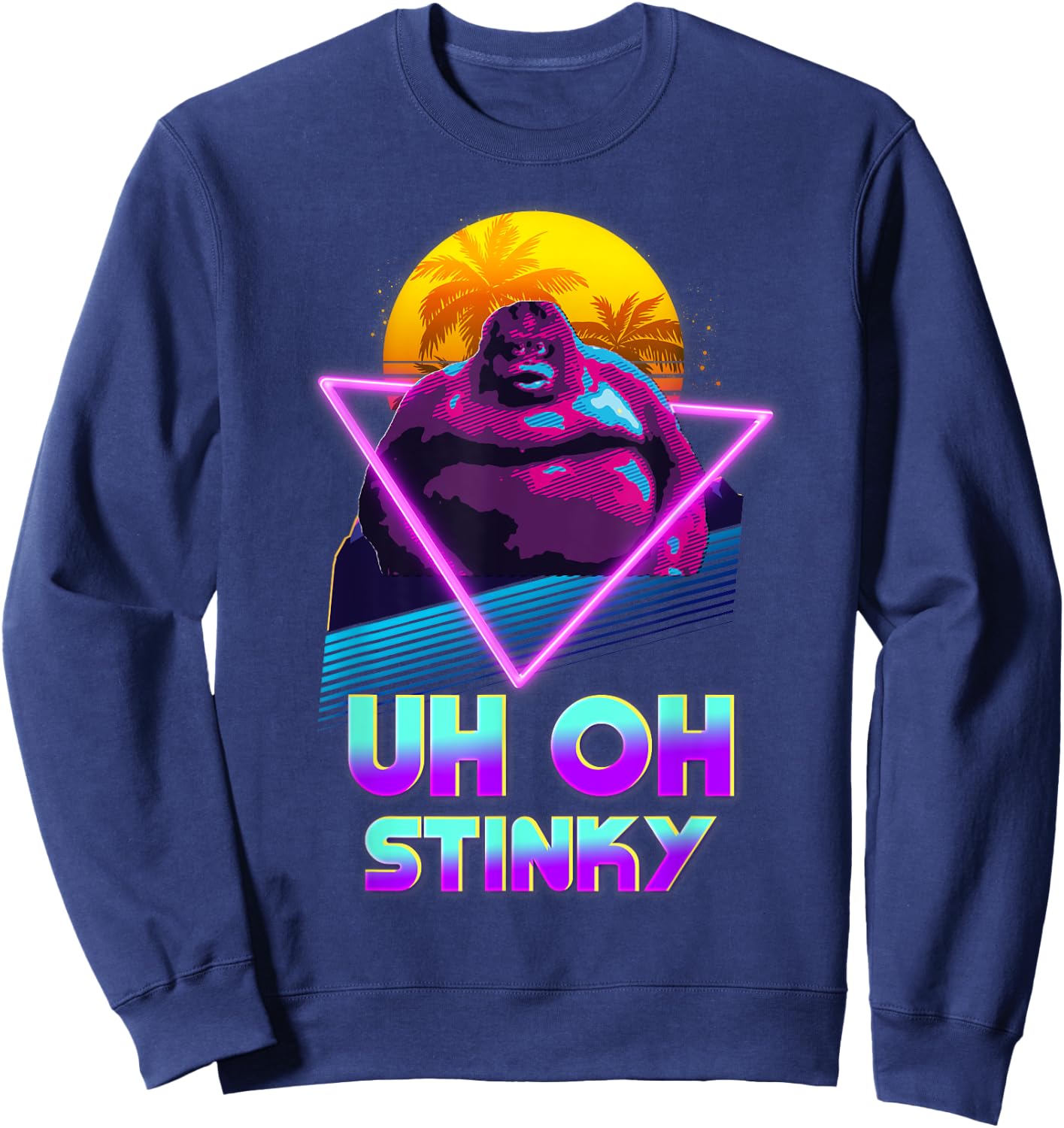 Uh Oh Stinky Poop Le Monke 80s Vaporwave Outrun Style Sweatshirt - Sweatshirt | Navy