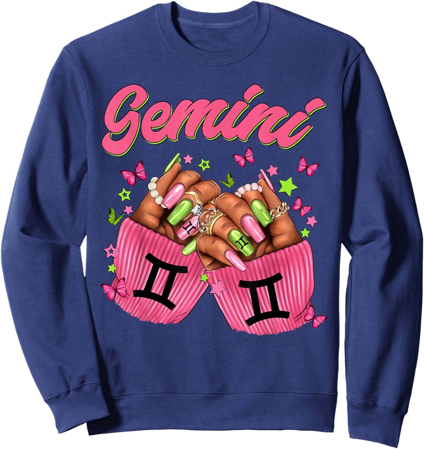 Black Women Nails Zodiac Birthday Gemini Queen Sweatshirt - Sweatshirt | Navy