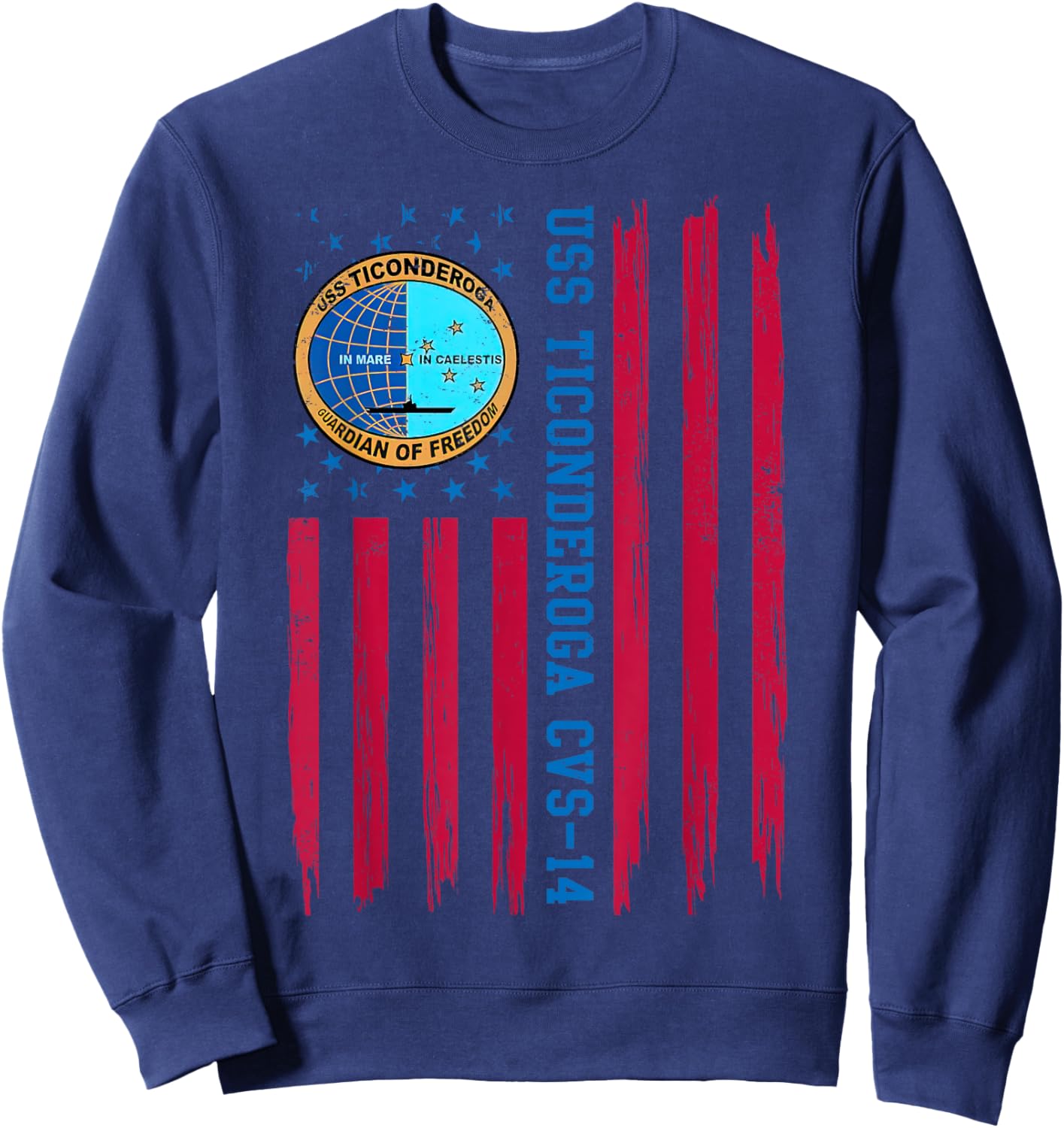 USS Ticonderoga CVS-14 American Flag Aircraft Carrier Papa Women Men Sweatshirt - Sweatshirt | Navy