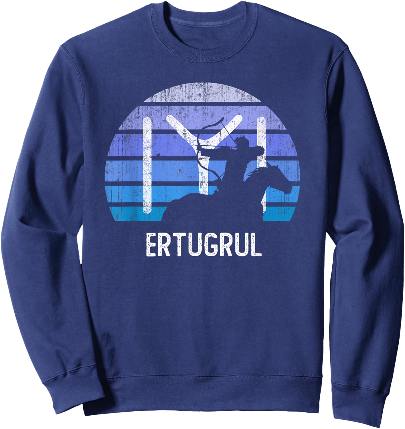 Vintage Ertugrul Horse Archer Kayi Flag Symbol Horseman Sweatshirt - Sweatshirt | Navy
