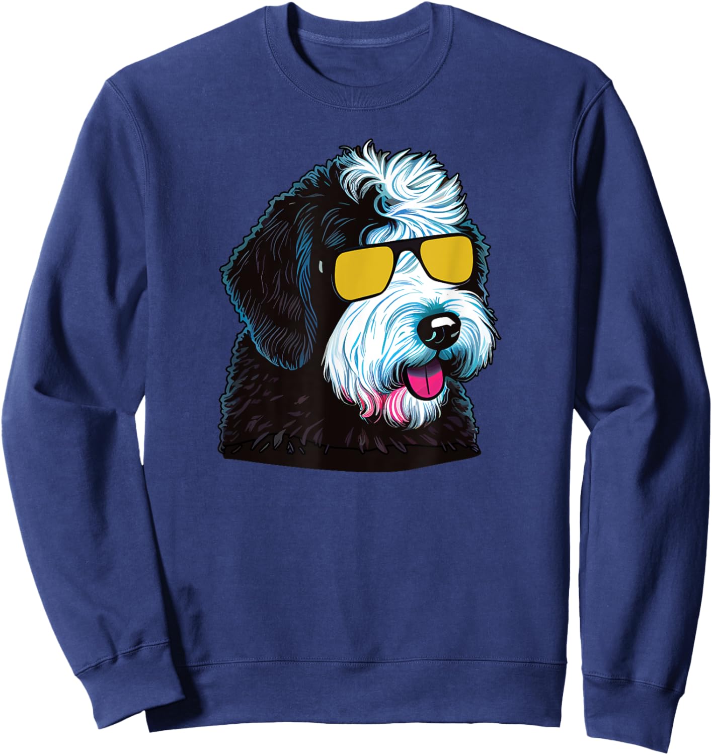 Dad Mom Cool Dog Sunglasses - Sheepadoodle Men Women Sweatshirt - Sweatshirt | Navy