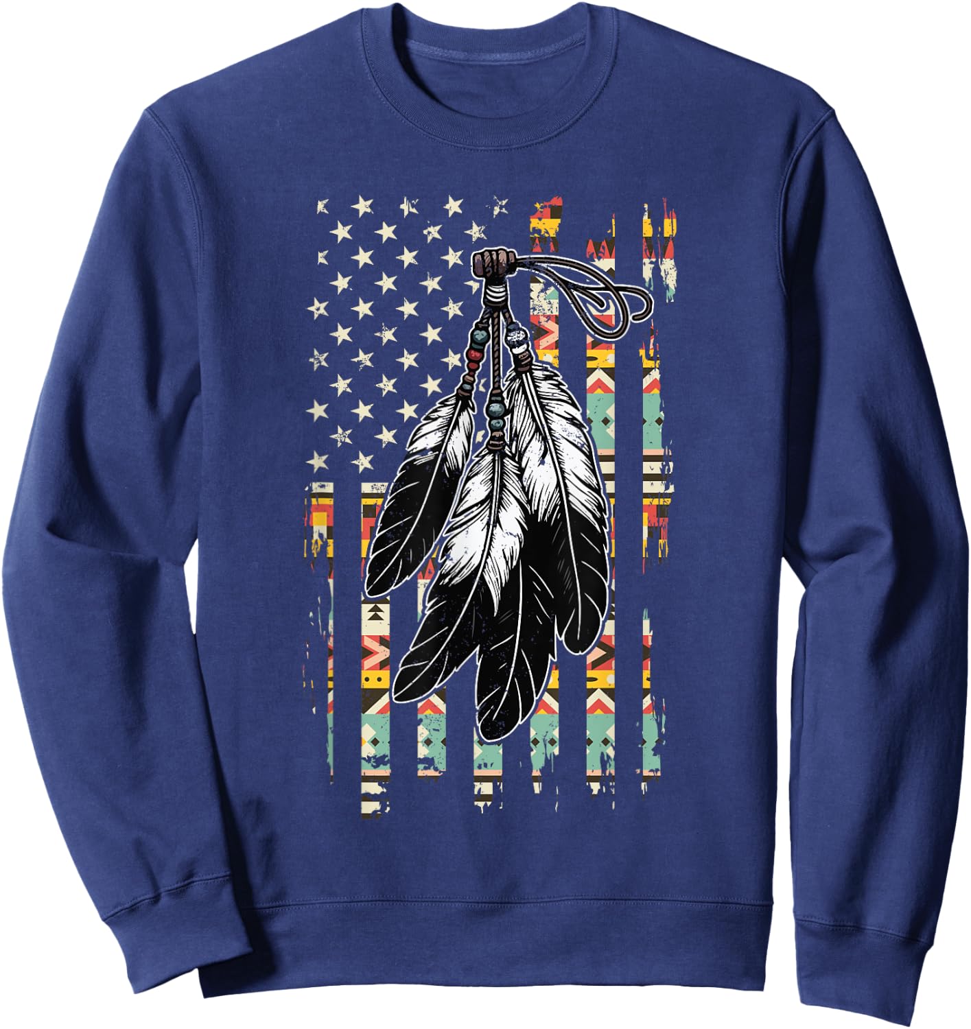 Feathers Indigenous Tribal Native American Flag Vintage Sweatshirt - Sweatshirt | Navy