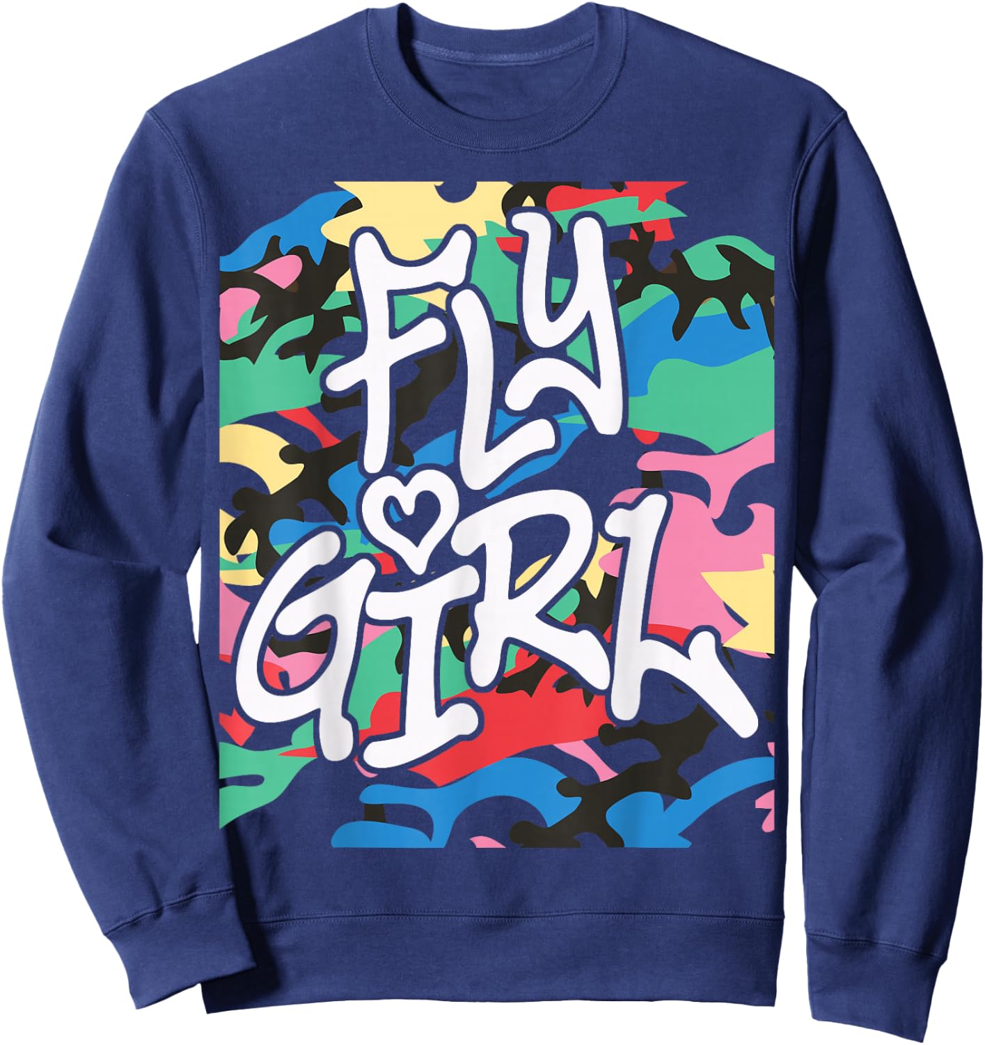 Fly Girl 80s 90s Old School Camo B-Girl Hip Hop Sweatshirt - Sweatshirt | Navy