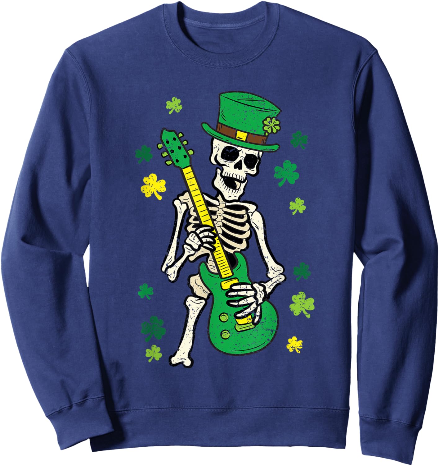 Skeleton Playing Guitar St Patricks Day Leprechaun Shamrock Sweatshirt - Sweatshirt | Navy