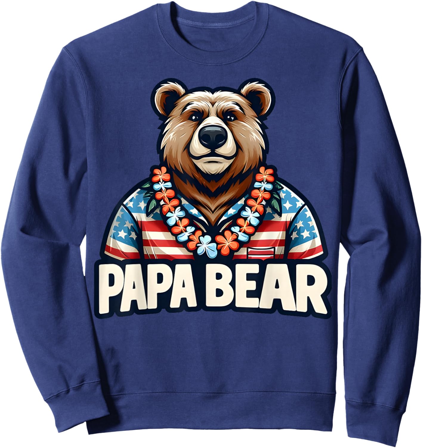 Papa Bear Shirt Fathers Day Gift Patriotic Proud Best Dad Sweatshirt - Sweatshirt | Navy