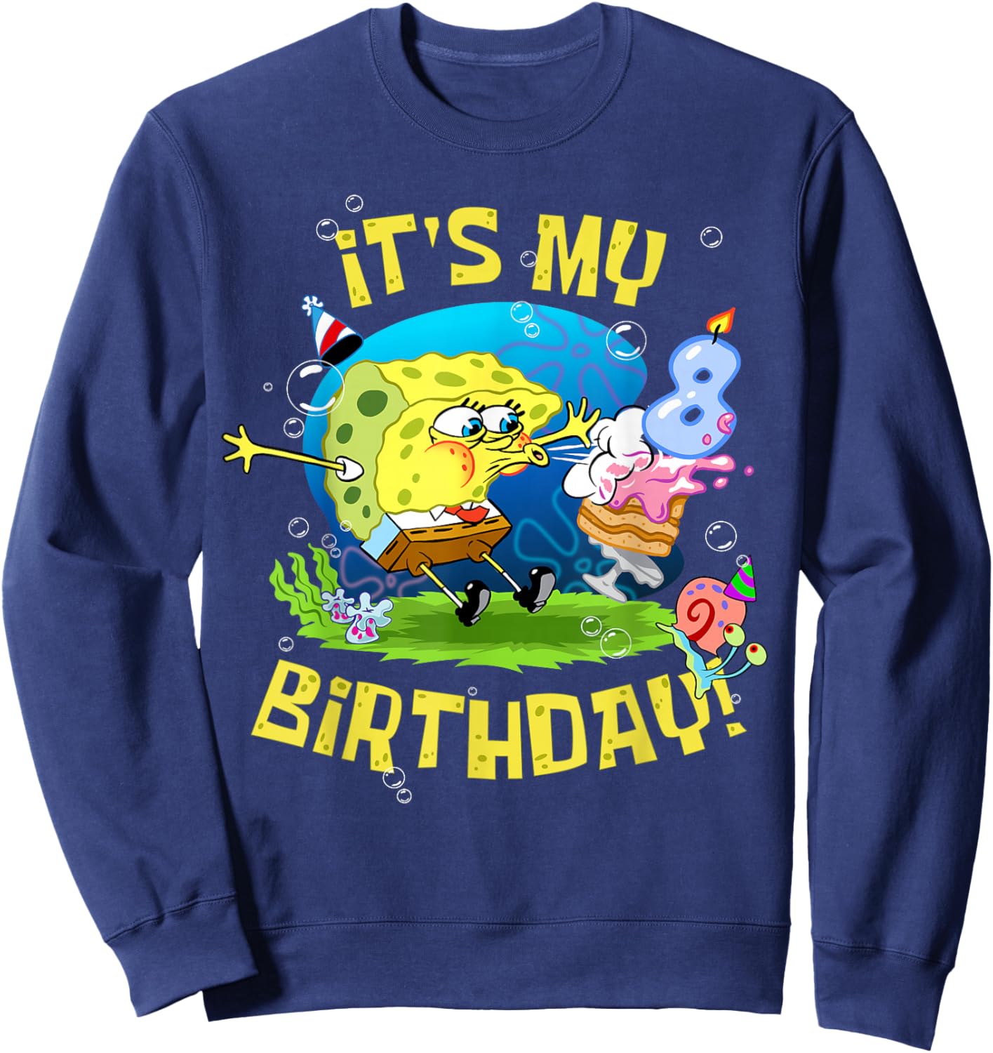 Spongebob It's My 8th Birthday Cake Eight Years Spongebob Sweatshirt - Sweatshirt | Navy