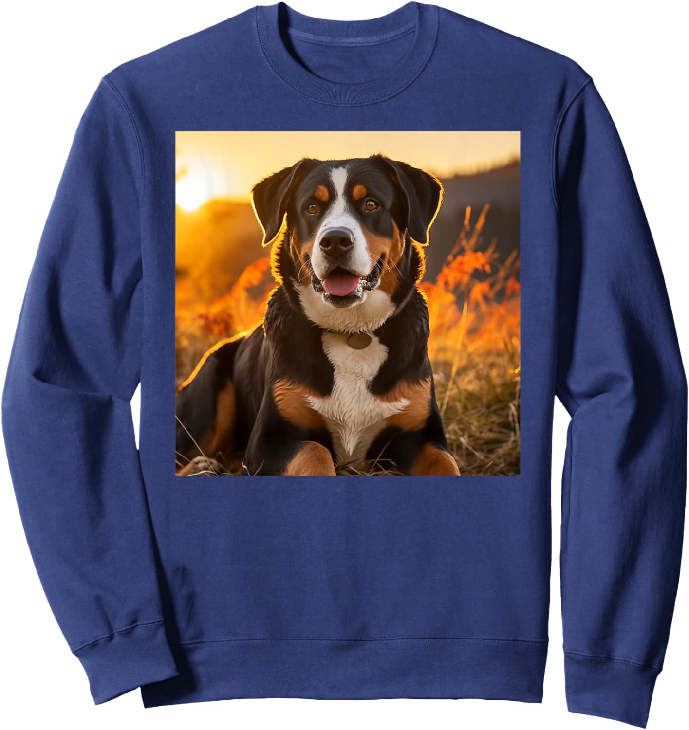 Greater Swiss Mountain Dog Sitting In The Sunset Photography Sweatshirt - Sweatshirt | Navy