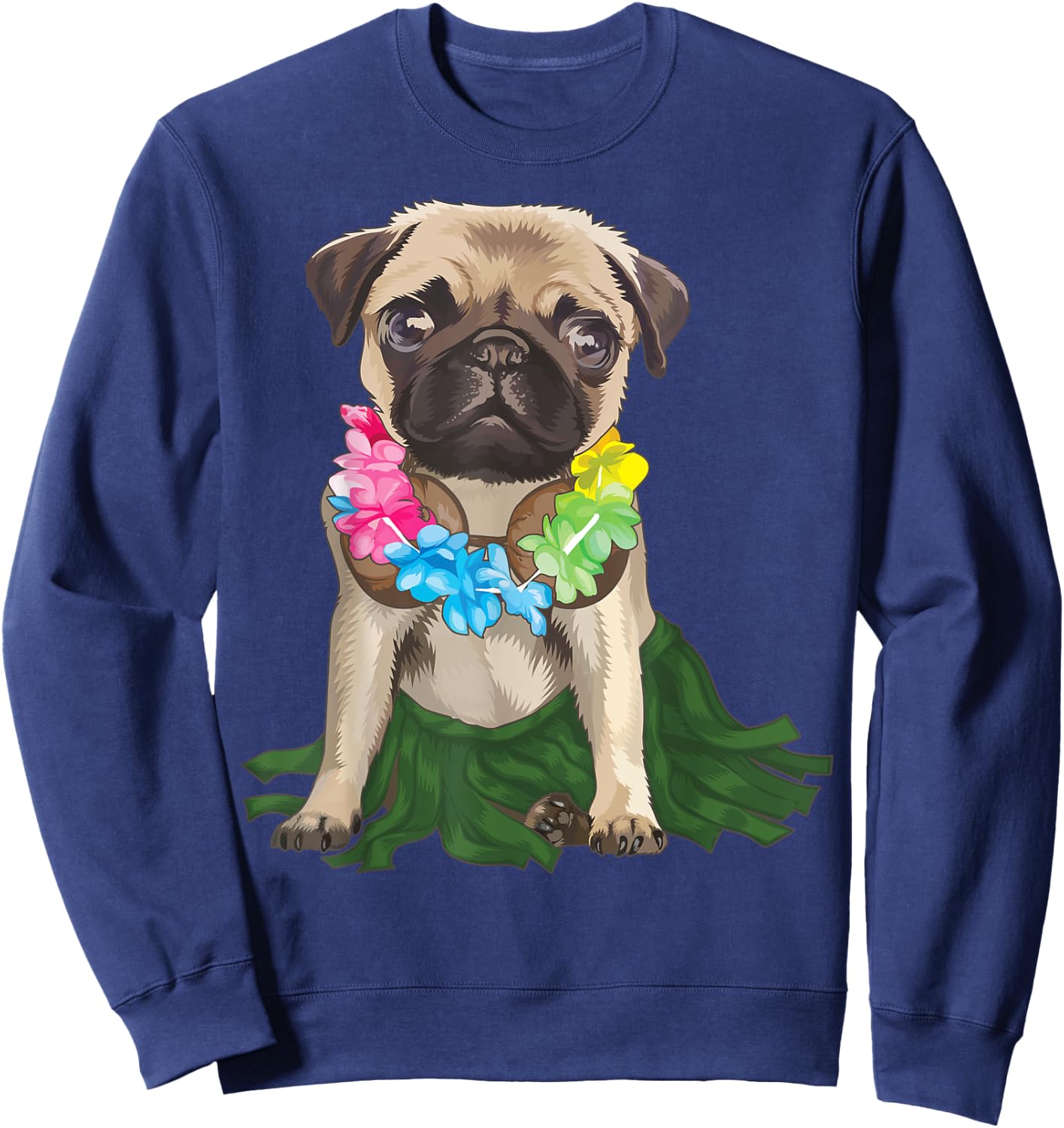 Pug Hawaiian Hula Dance Shirt | Cool Aloha Animal Funny Gift Sweatshirt - Sweatshirt | Navy