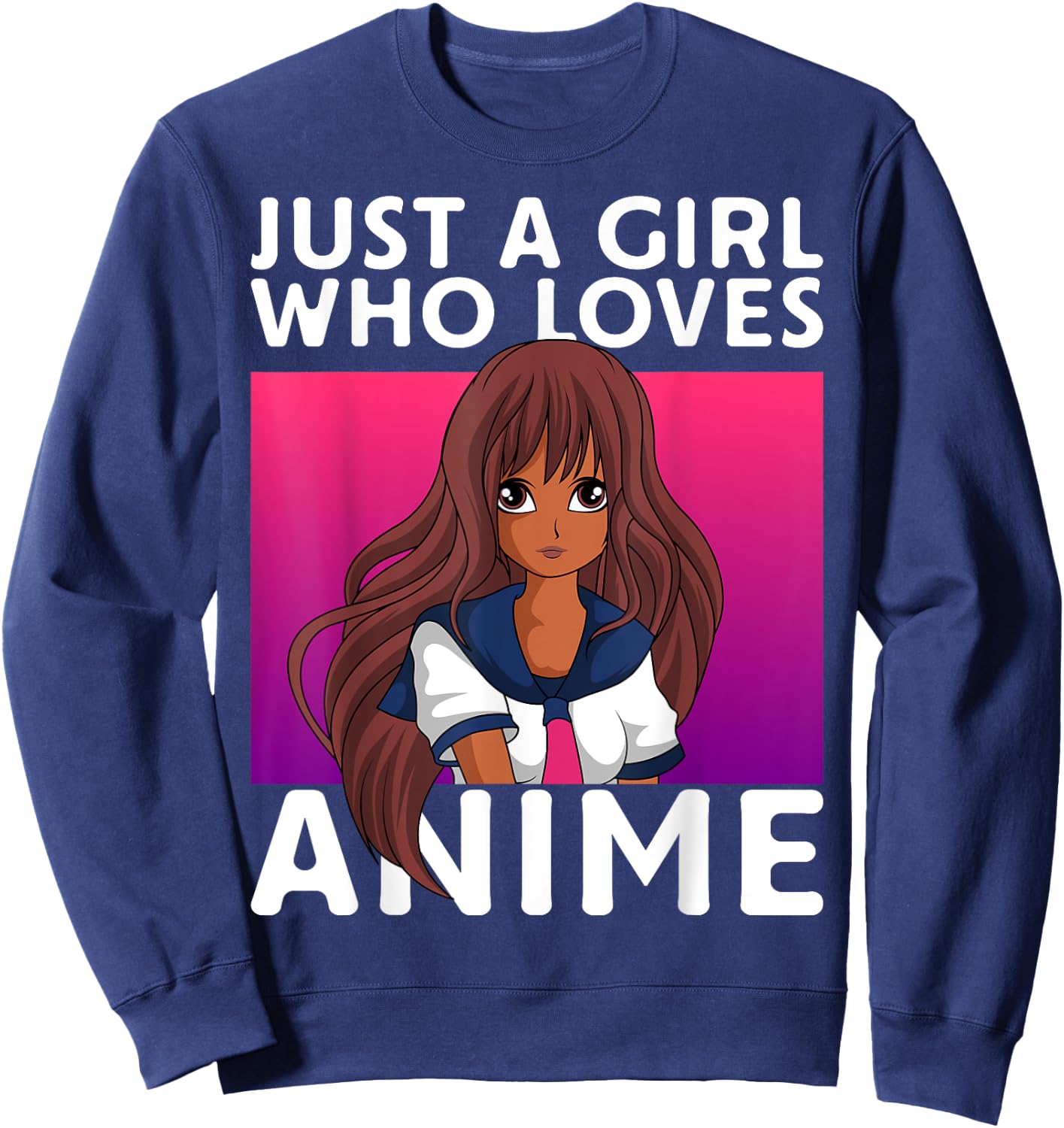 Just A Girl Who Loves Anime Lover Black Anime Girl Sweatshirt - Sweatshirt | Navy