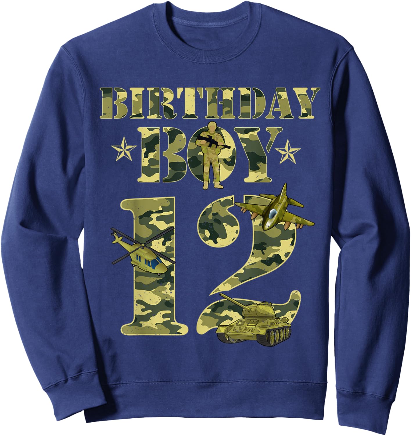 12th Birthday Military Themed Camo Boys 12 Yrs Old Soldier Sweatshirt - Sweatshirt | Navy