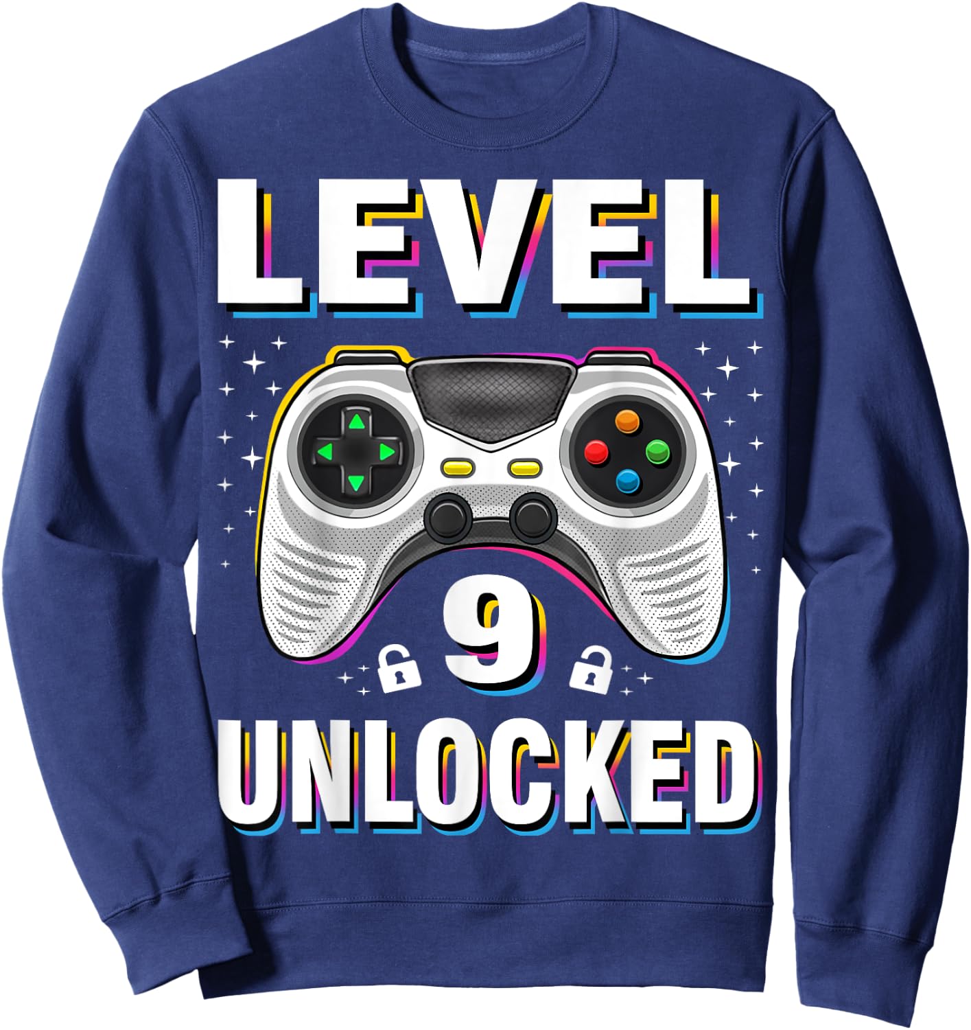 9th Birthday Boy Level 9 Unlocked Video Gamer 9 Years Old Sweatshirt - Sweatshirt | Navy