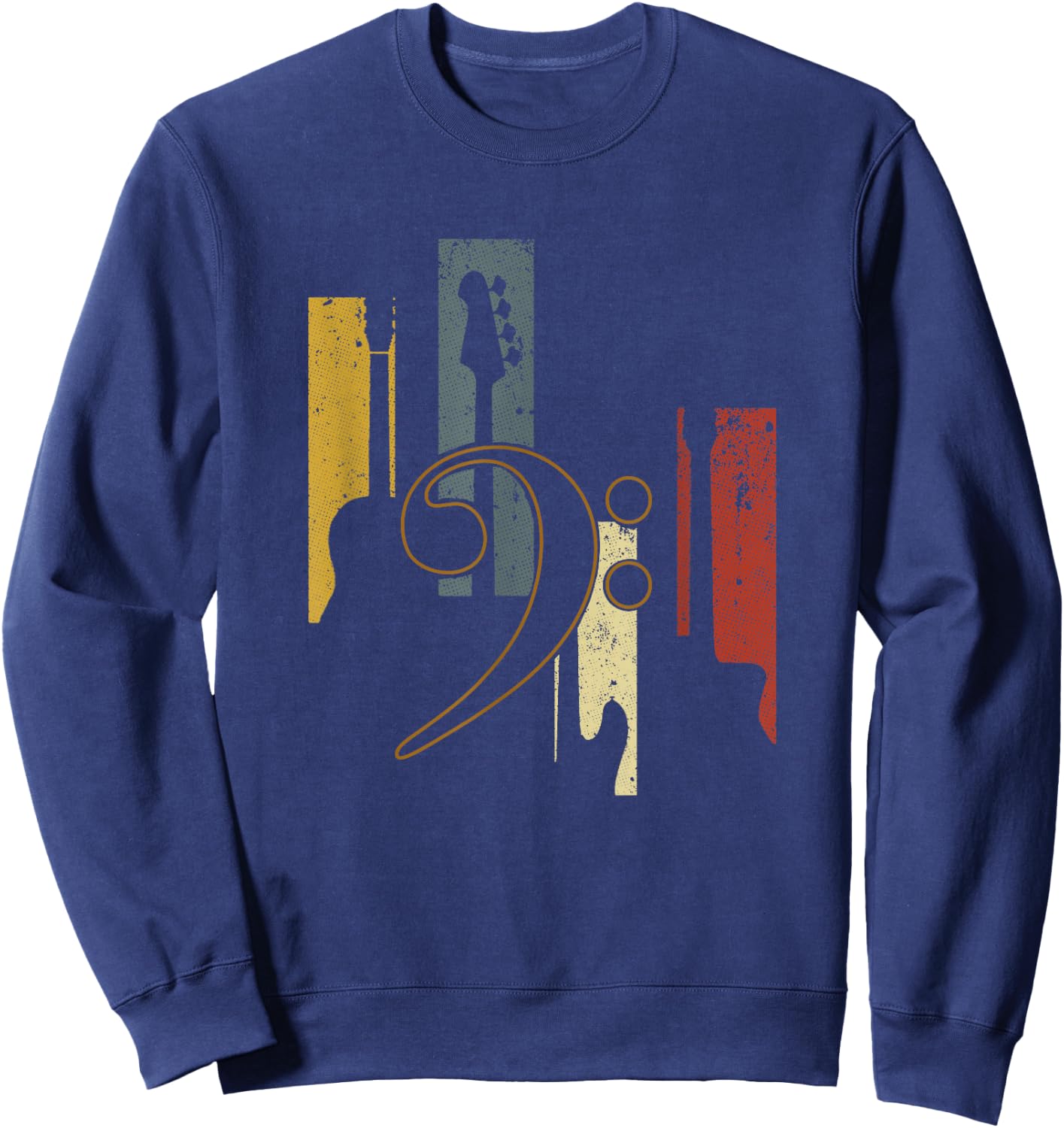 Bass Clef Vintage Bass Guitar Players Music Vintage Guitar Sweatshirt - Sweatshirt | Navy
