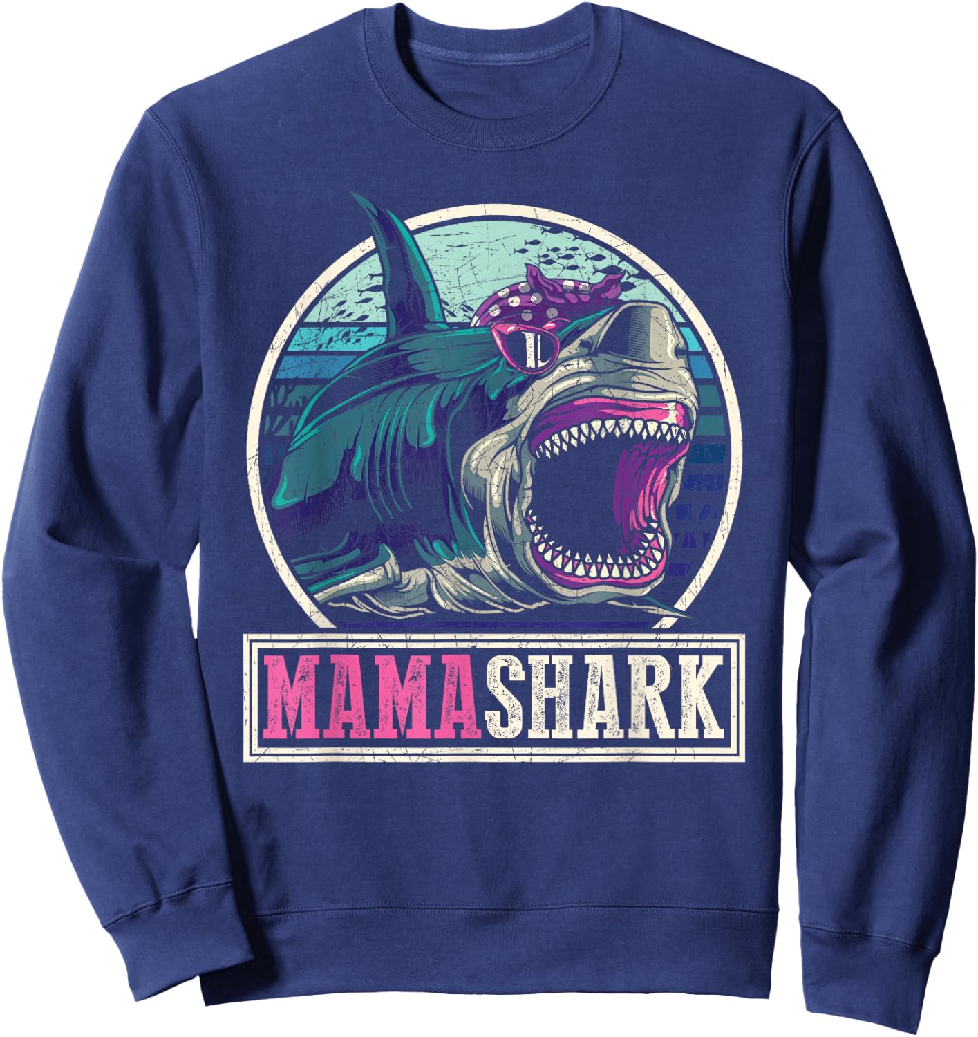 Retro Sea Monster Mommy Gift Whale Animal Family Mama Shark Sweatshirt - Sweatshirt | Navy