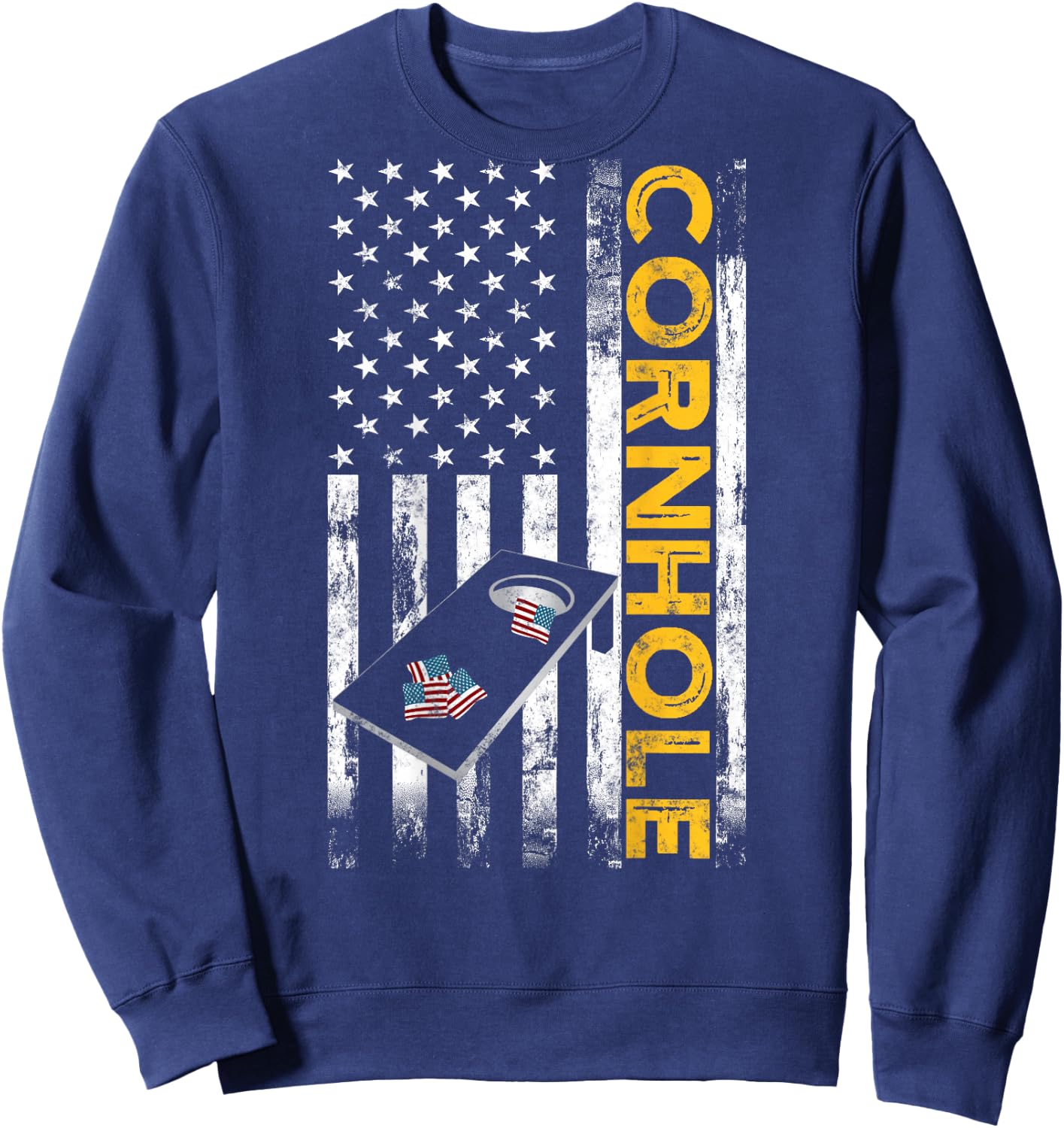 Patriotic Cornhole Player USA American Flag Corn Hole Lover Sweatshirt - Sweatshirt | Navy