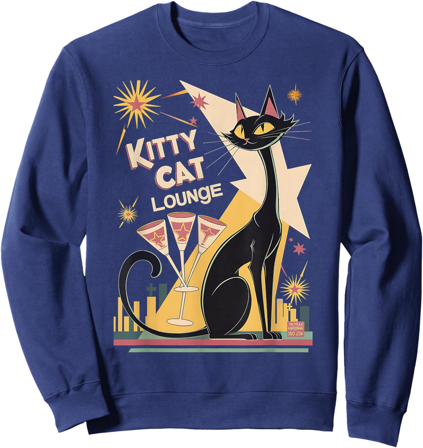 Retro Mid-Century Modern Cat and Cocktails Lounge Theme Sweatshirt - Sweatshirt | Navy