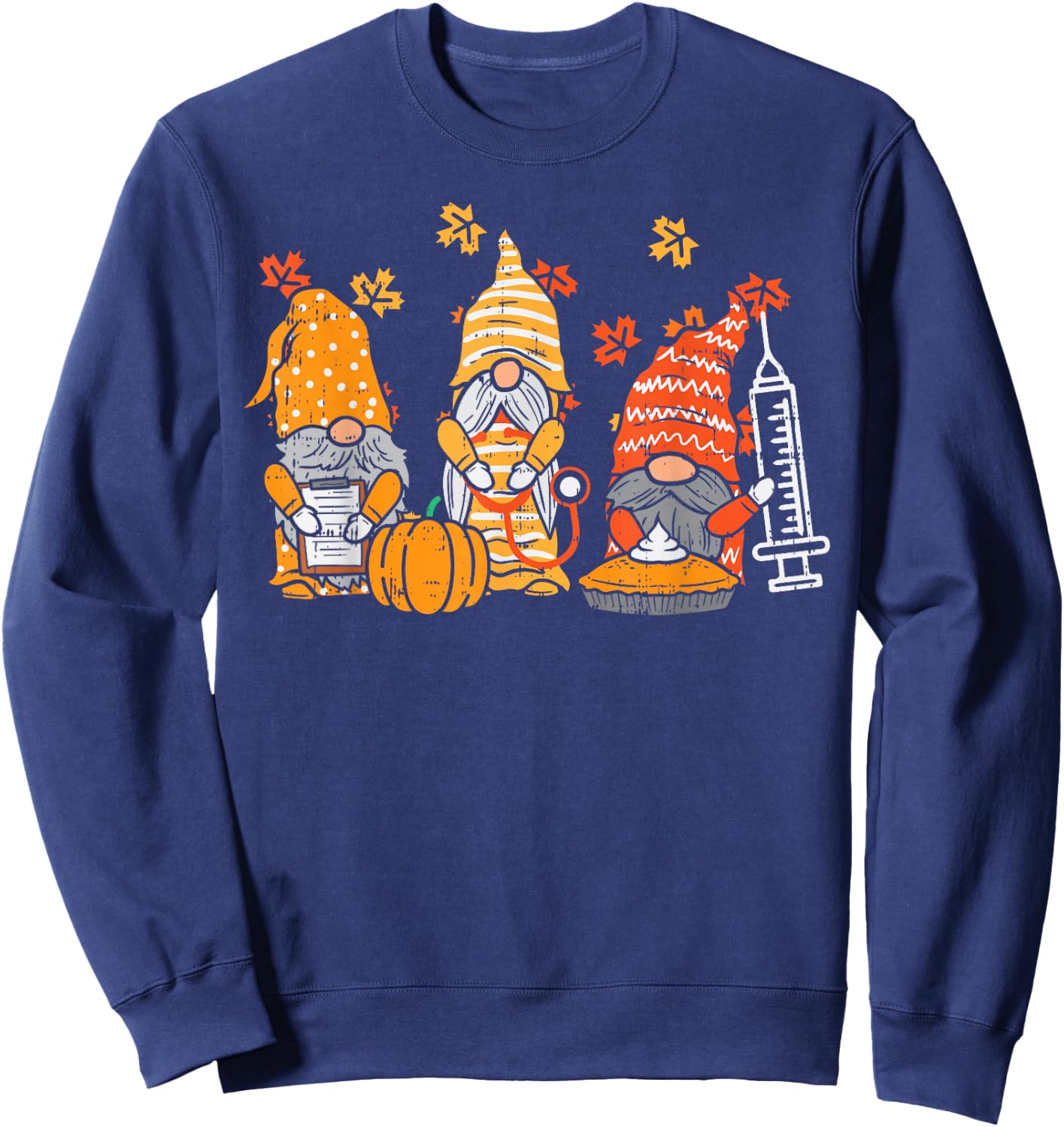Thanksgiving Nurse Gnomes Fall Scrub Top Autumn RN Women Sweatshirt - Sweatshirt | Navy