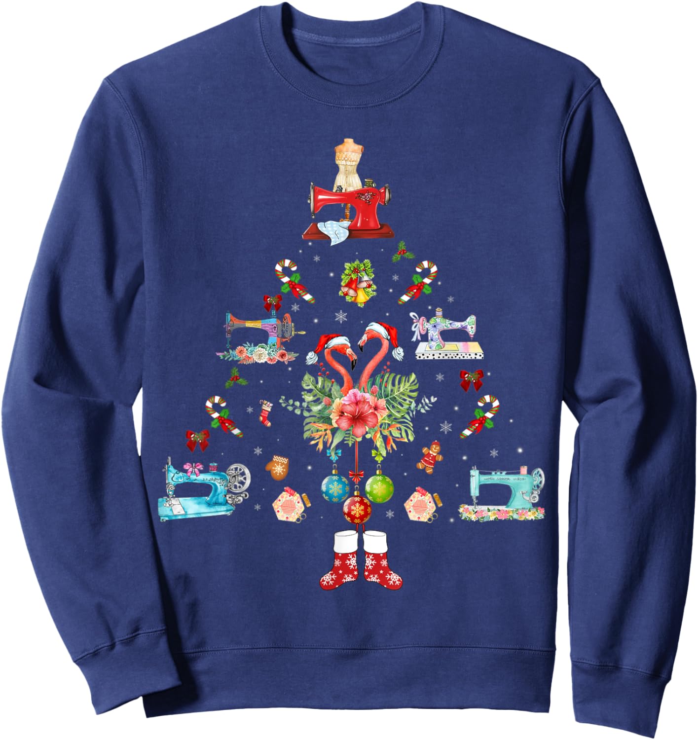 Flamingo Quilting Machine Christmas Sweatshirt - Sweatshirt | Navy