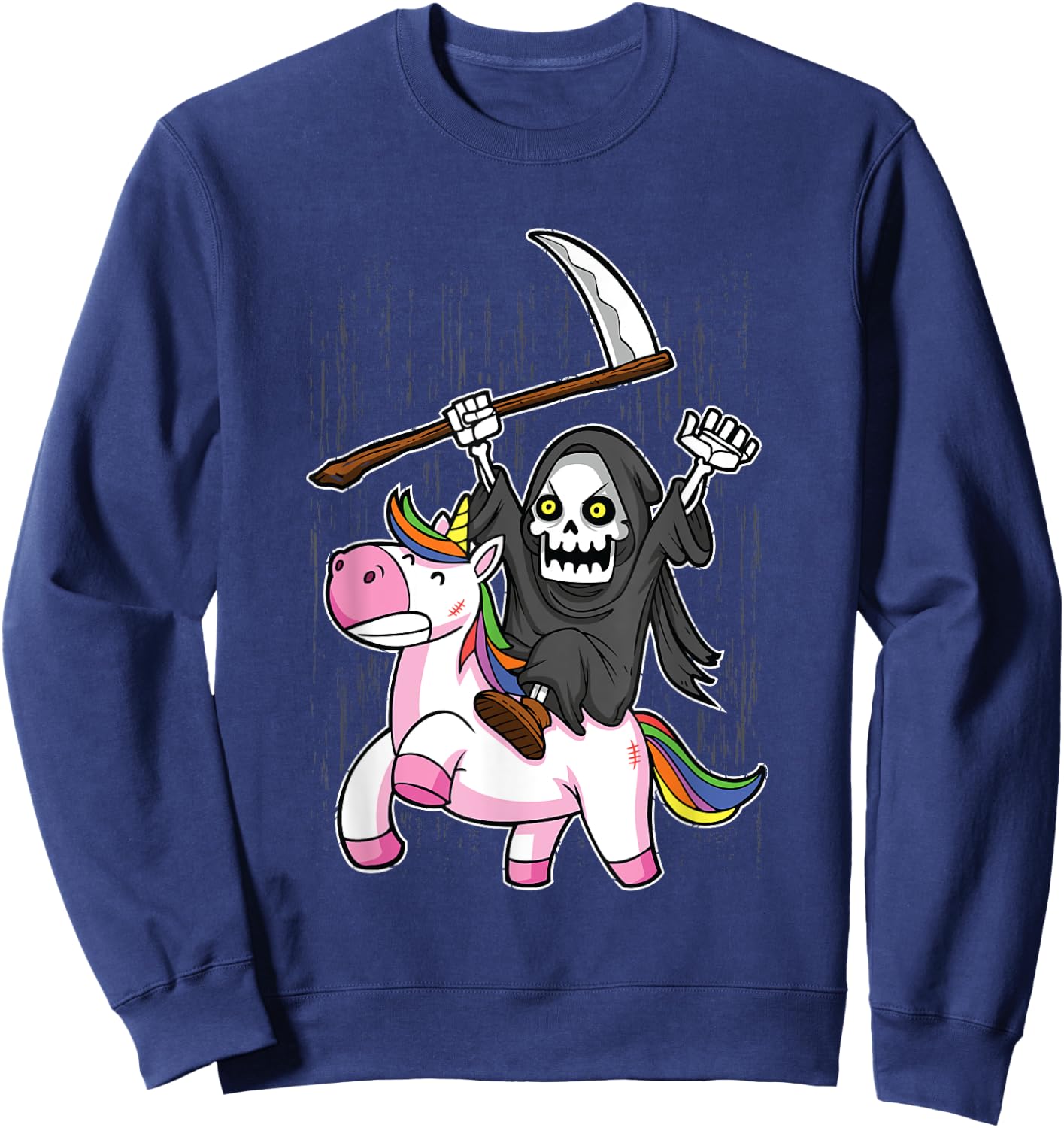 Death Metal Rock Music Halloween Grim Reaper Riding Unicorn Sweatshirt - Sweatshirt | Navy