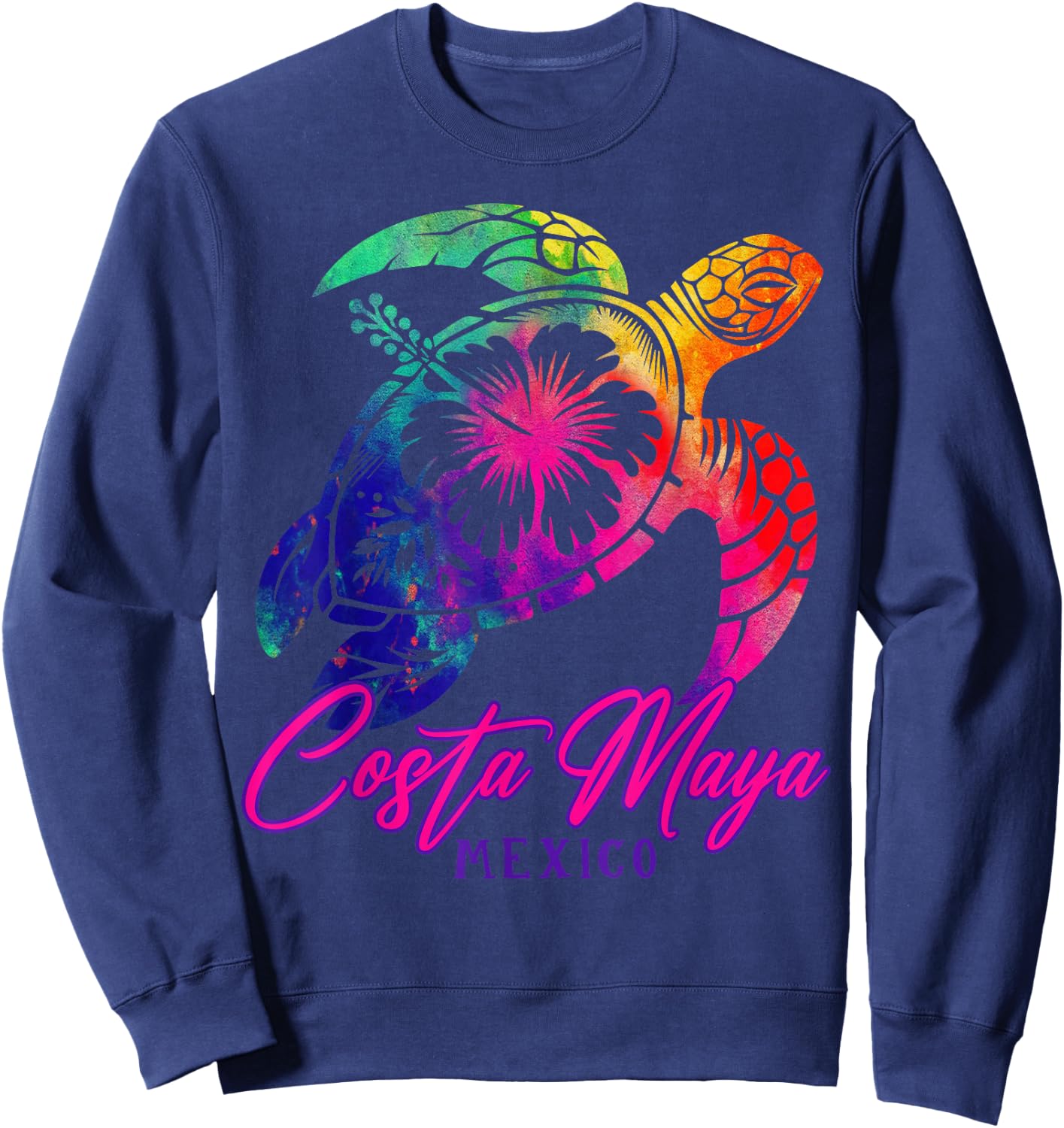 Costa Maya Mexico Tie Dye Sea Turtle Hibiscus Beach Vacation Sweatshirt - Sweatshirt | Navy
